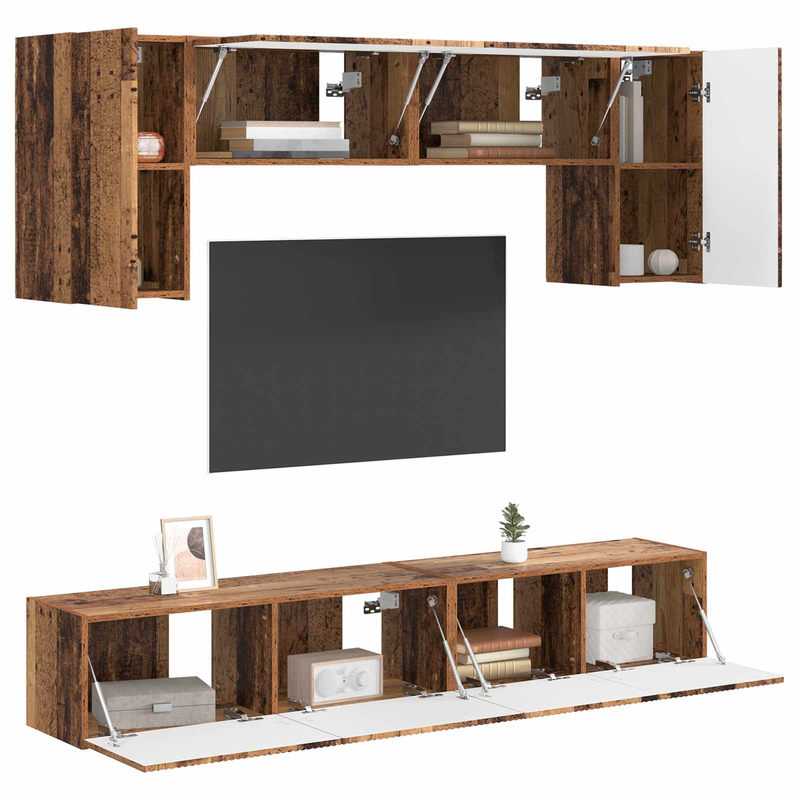 TV-Schrankset Wandmontiert 4 pcs Altholz Holzwerkstoff