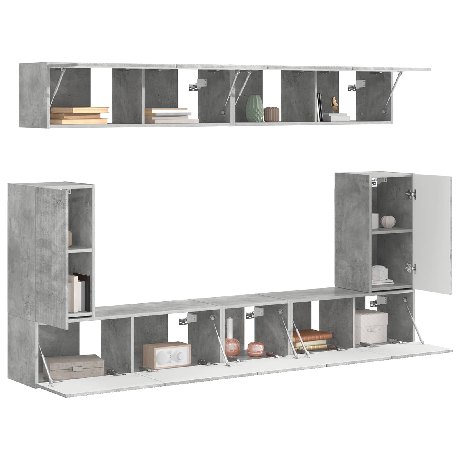 TV-Schrankset Wandmontiert 5 pcs Beton Grau Holzwerkstoff