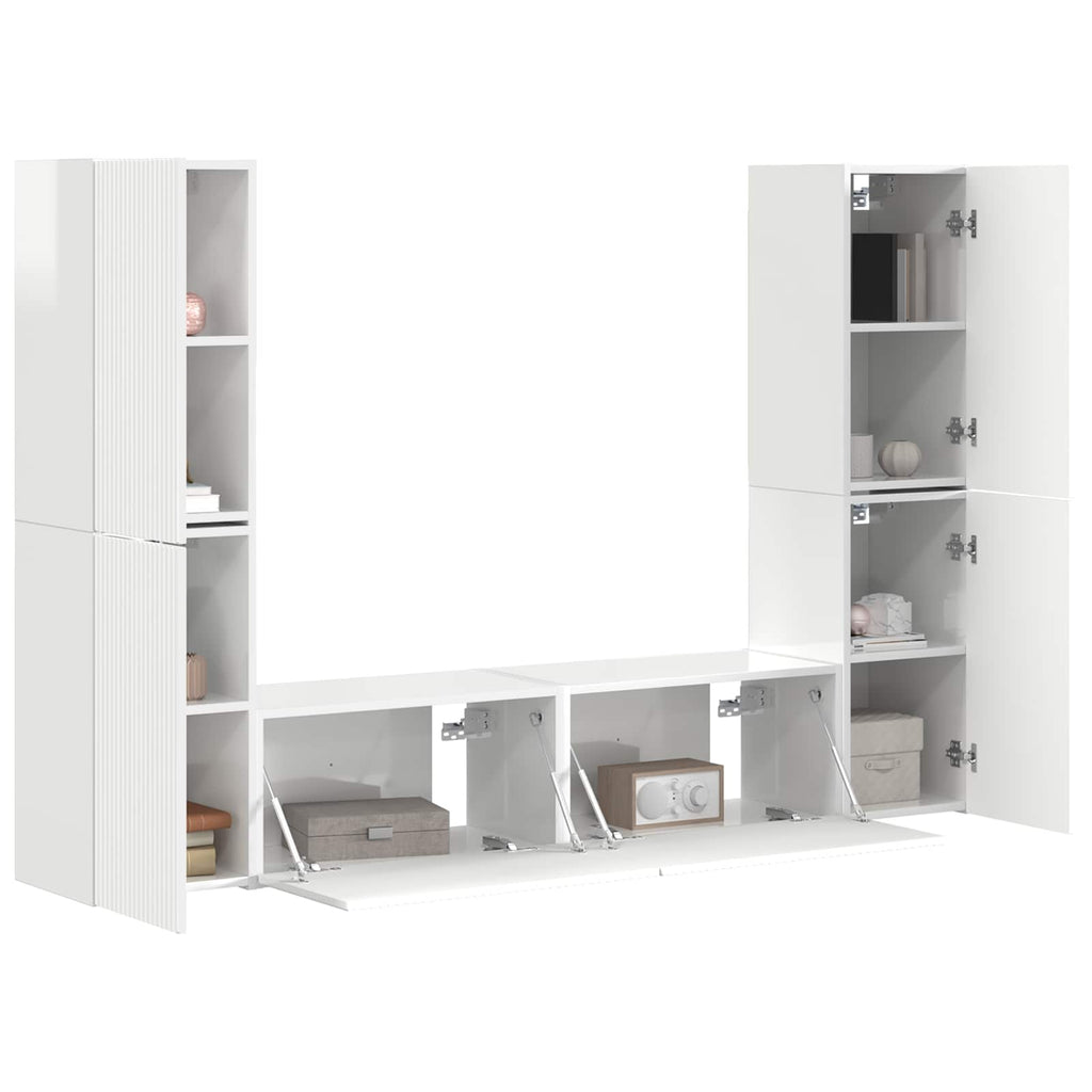 TV-Schrankset 6 pcs Hochglanz Weiß Holzwerkstoff