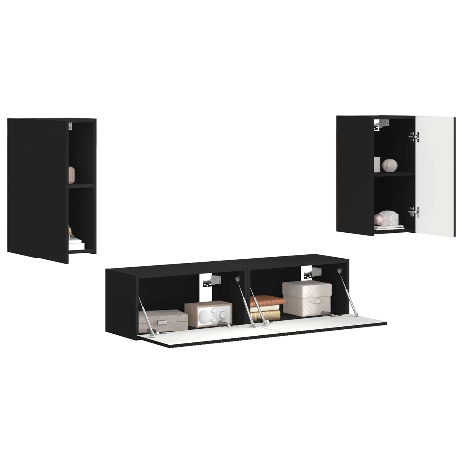 TV-Schrankset 4 pcs Schwarz Holzwerkstoff