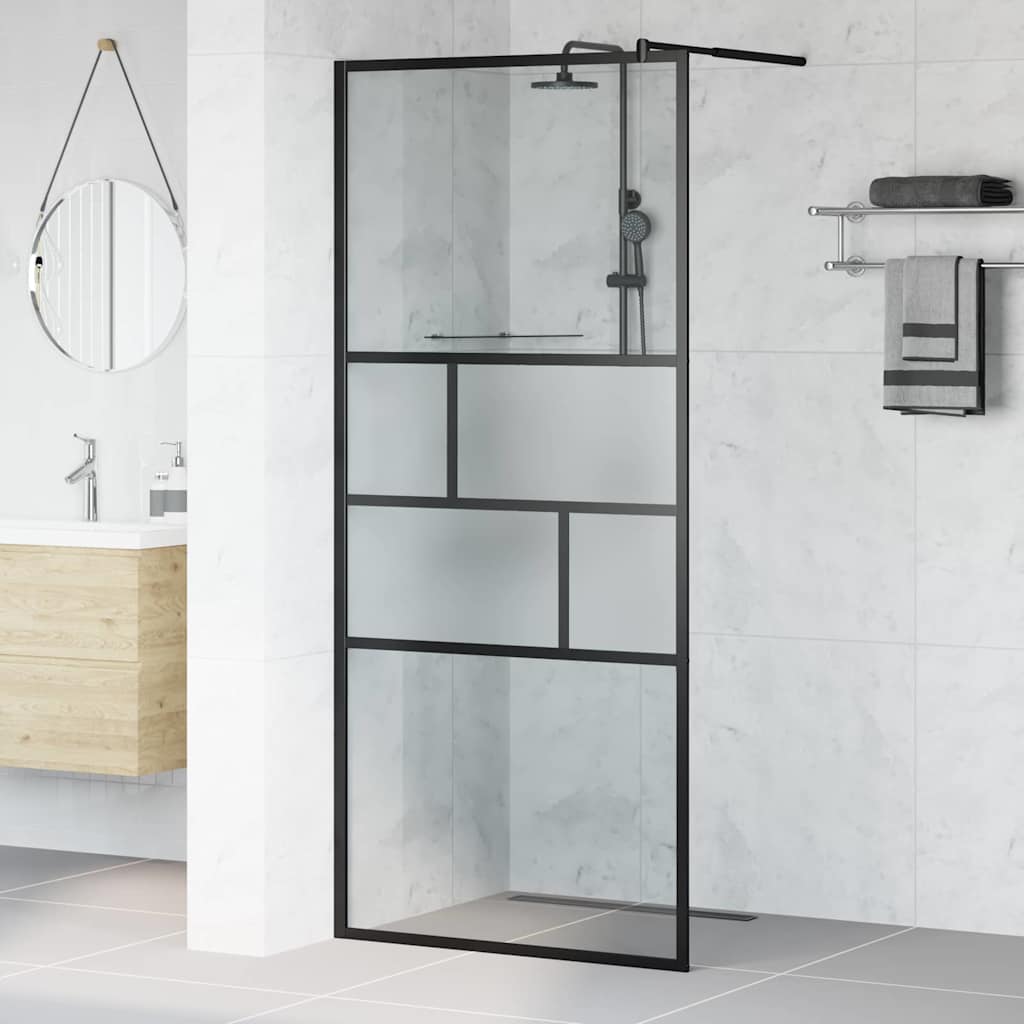 Walk-in Duschwand Schwarz 90 x 195 x 0,5 cm Glas und Aluminium