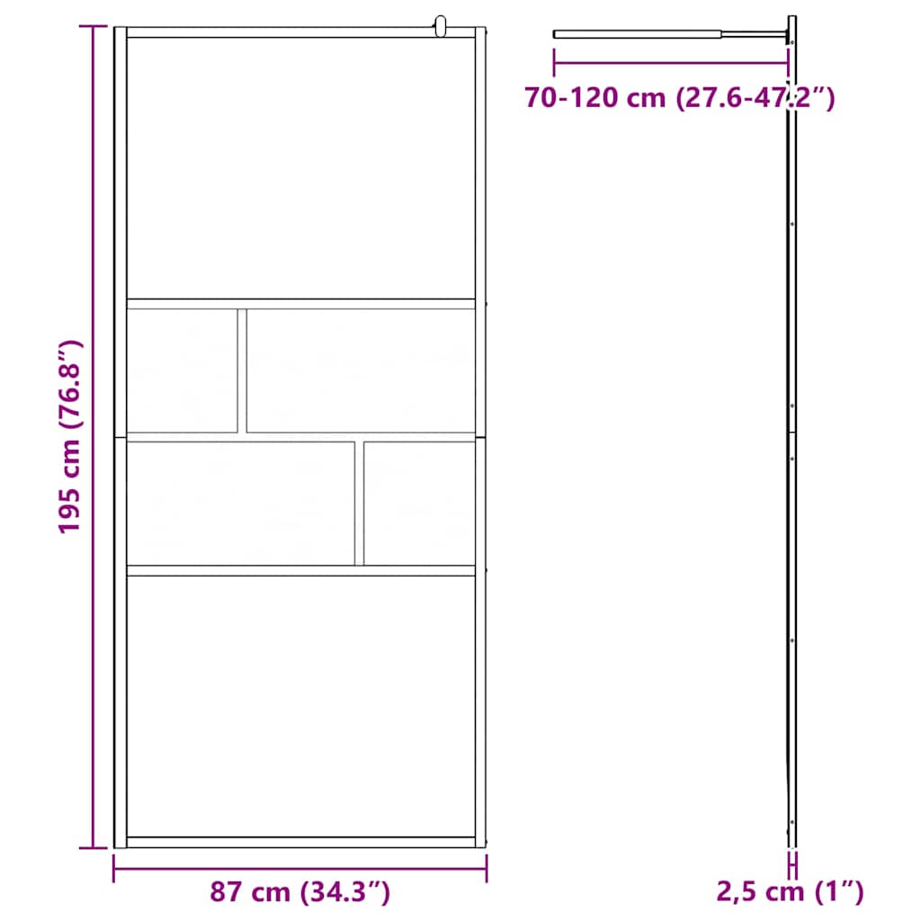 Walk-in Duschwand Schwarz 90 x 195 x 0,5 cm Glas und Aluminium