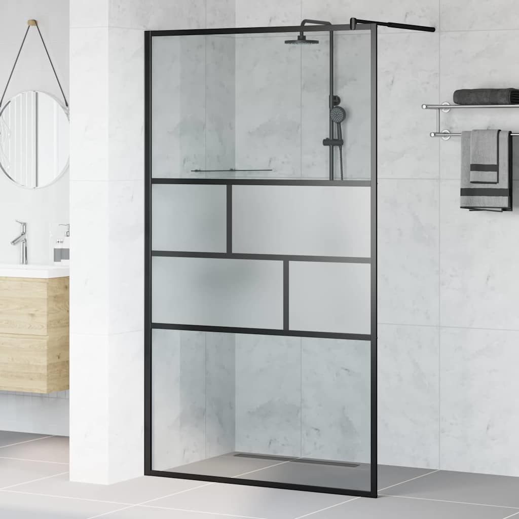 Walk-in Duschwand Schwarz 115 x 195 x 0,5 cm Glas und Aluminium
