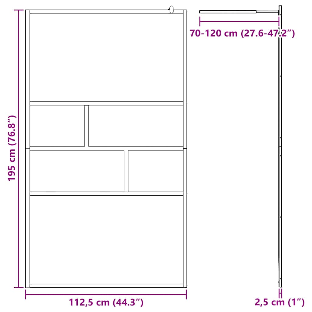 Walk-in Duschwand Schwarz 115 x 195 x 0,5 cm Glas und Aluminium