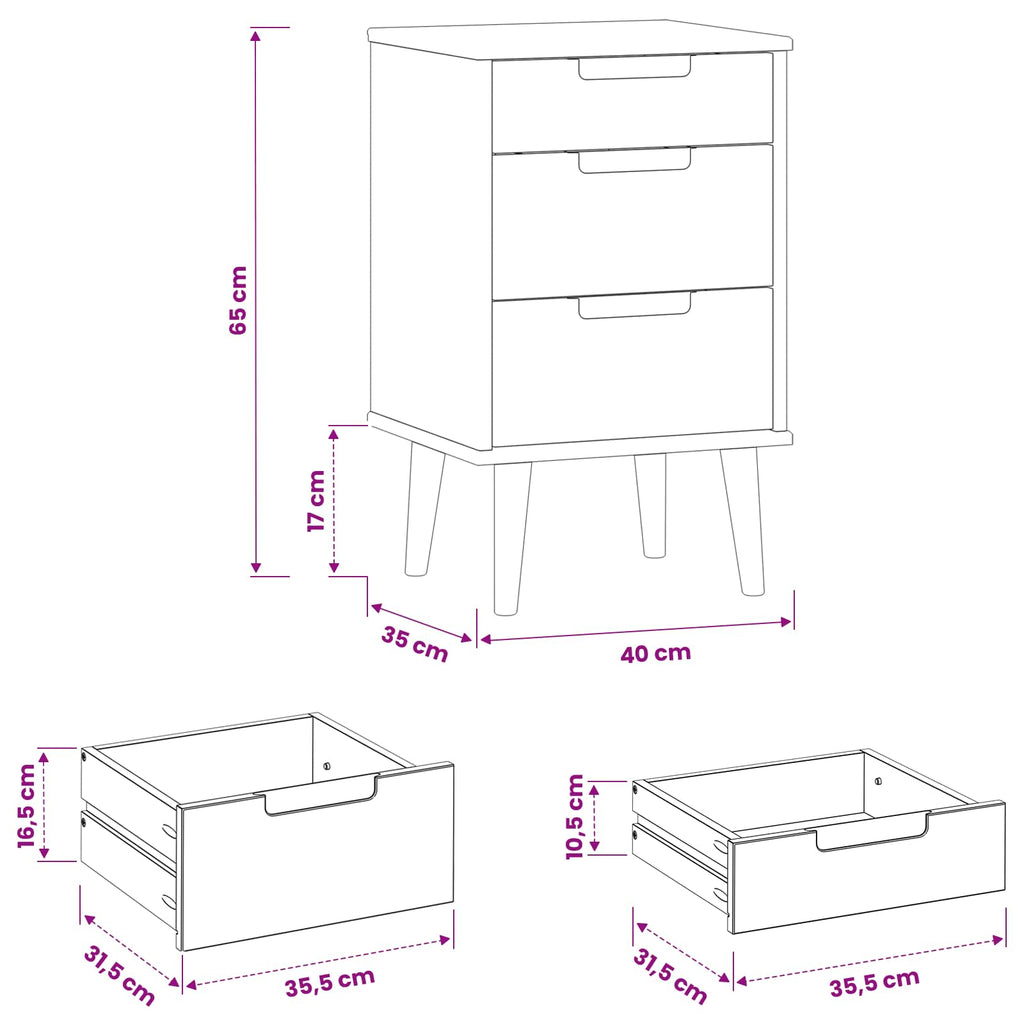 Nachttisch MOLDE Schwarz 40 x 35 x 65 cm Massives Kiefernholz