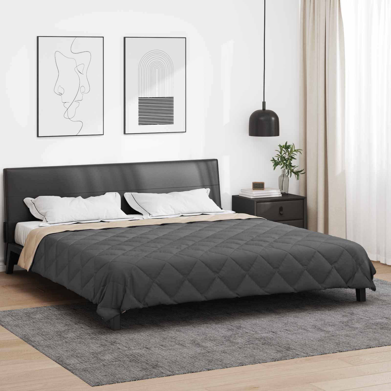 Ganzjahresbettdecke Anthrazit und Taupe 220 x 240 cm Mikrofaser
