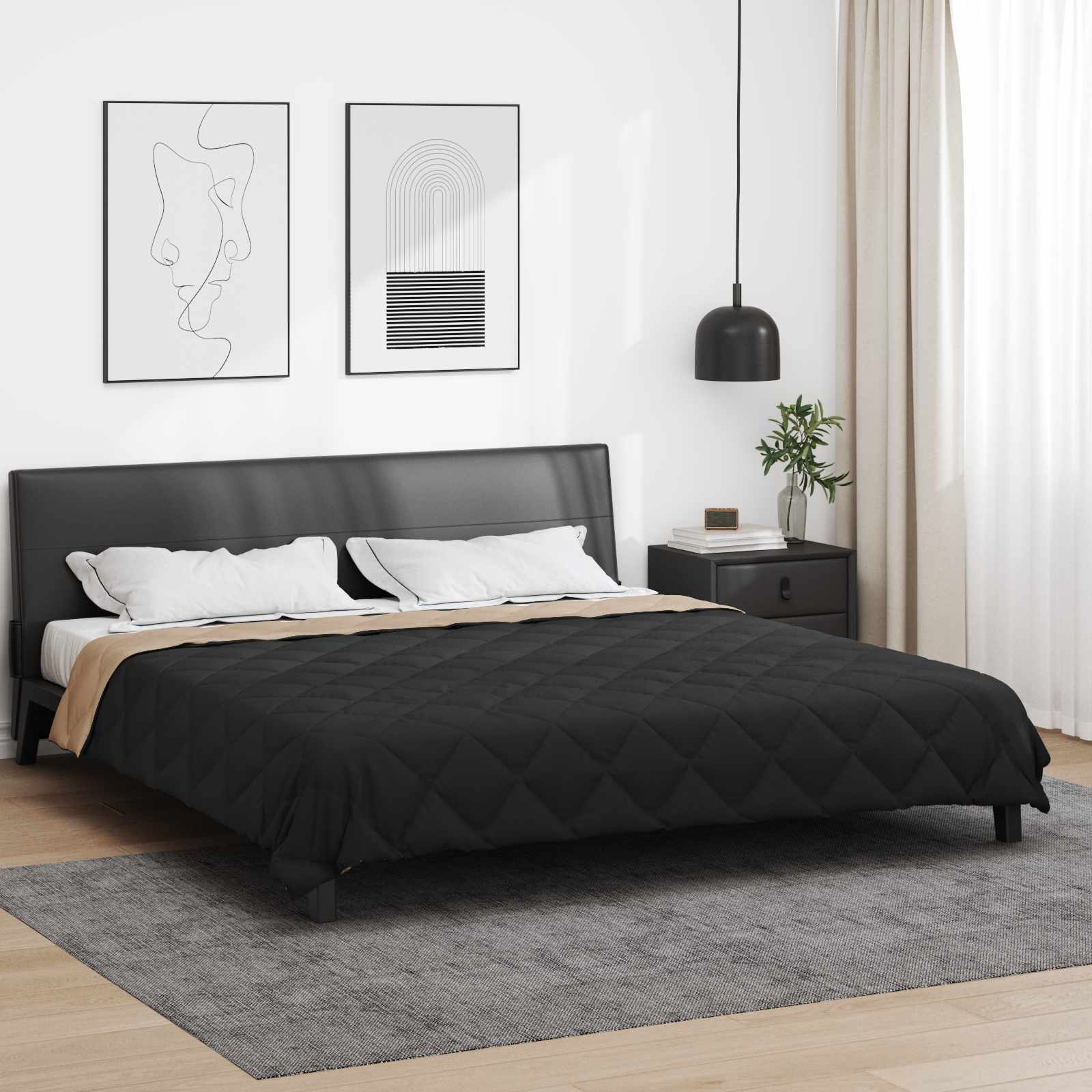 Ganzjahresbettdecke Schwarz und Taupe 200 x 200 cm Mikrofaser