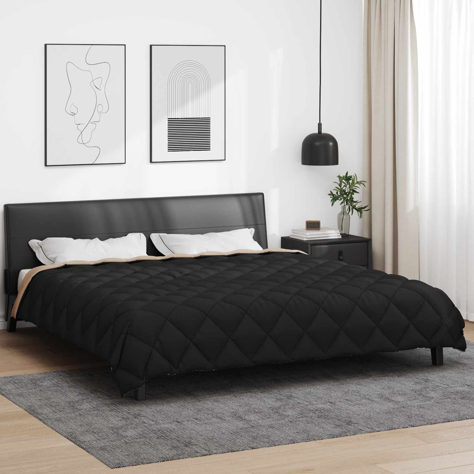 Winterbettdecke Schwarz und Taupe 200 x 200 cm Mikrofaser