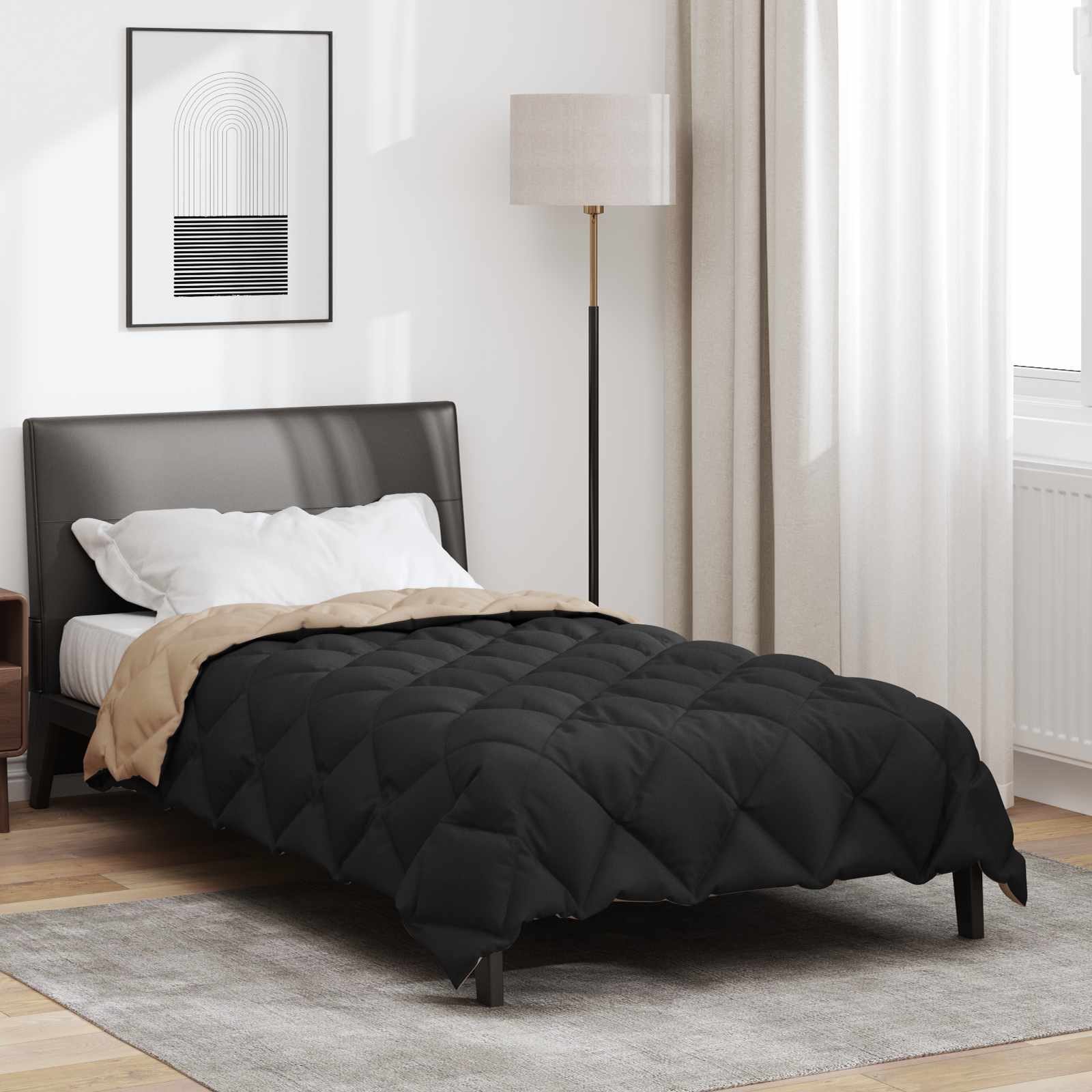 Winterbettdecke Schwarz und Taupe 155 x 220 cm Mikrofaser