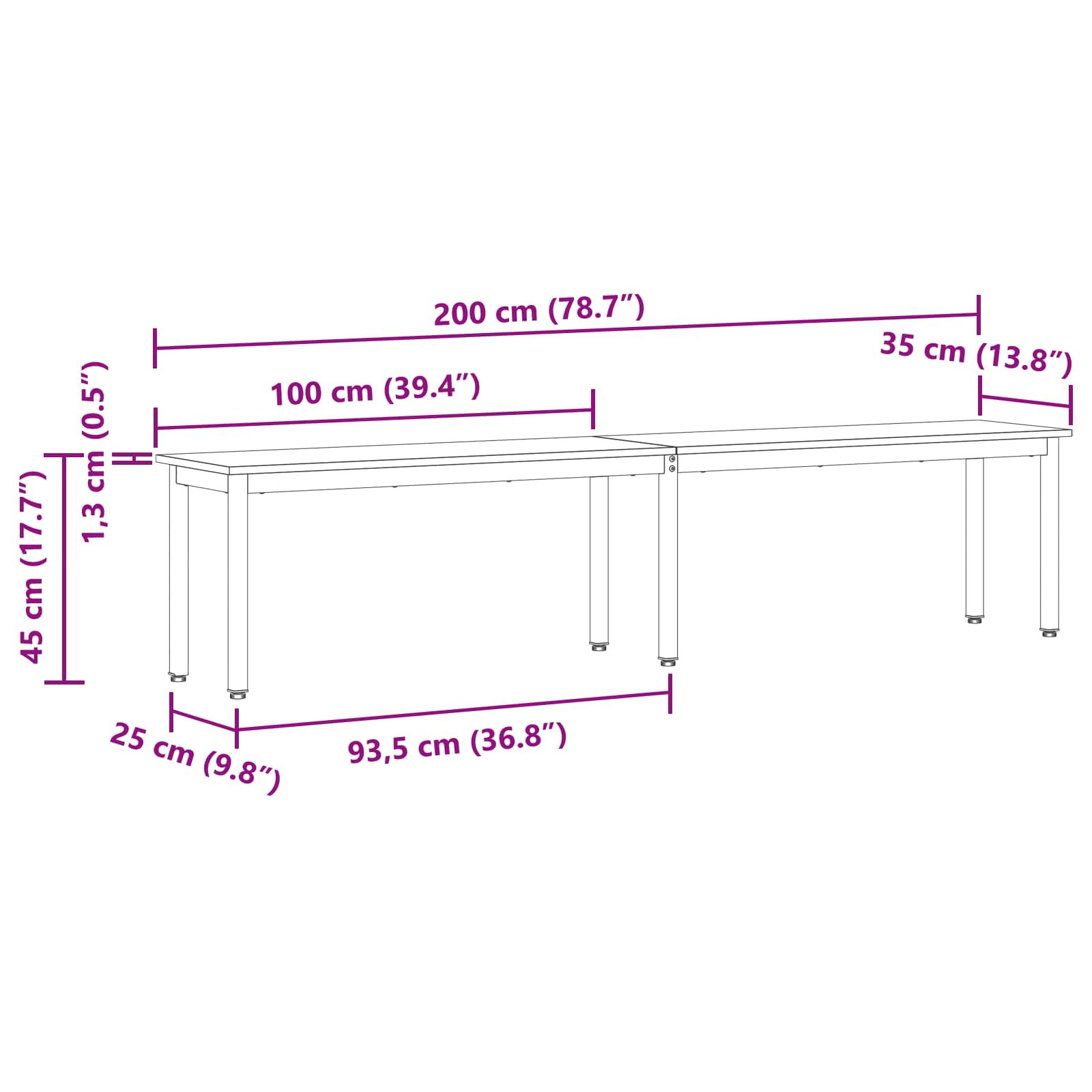 Bank Schwarz Eichen-Optik 200 x 35 x 45 cm Holzwerkstoff