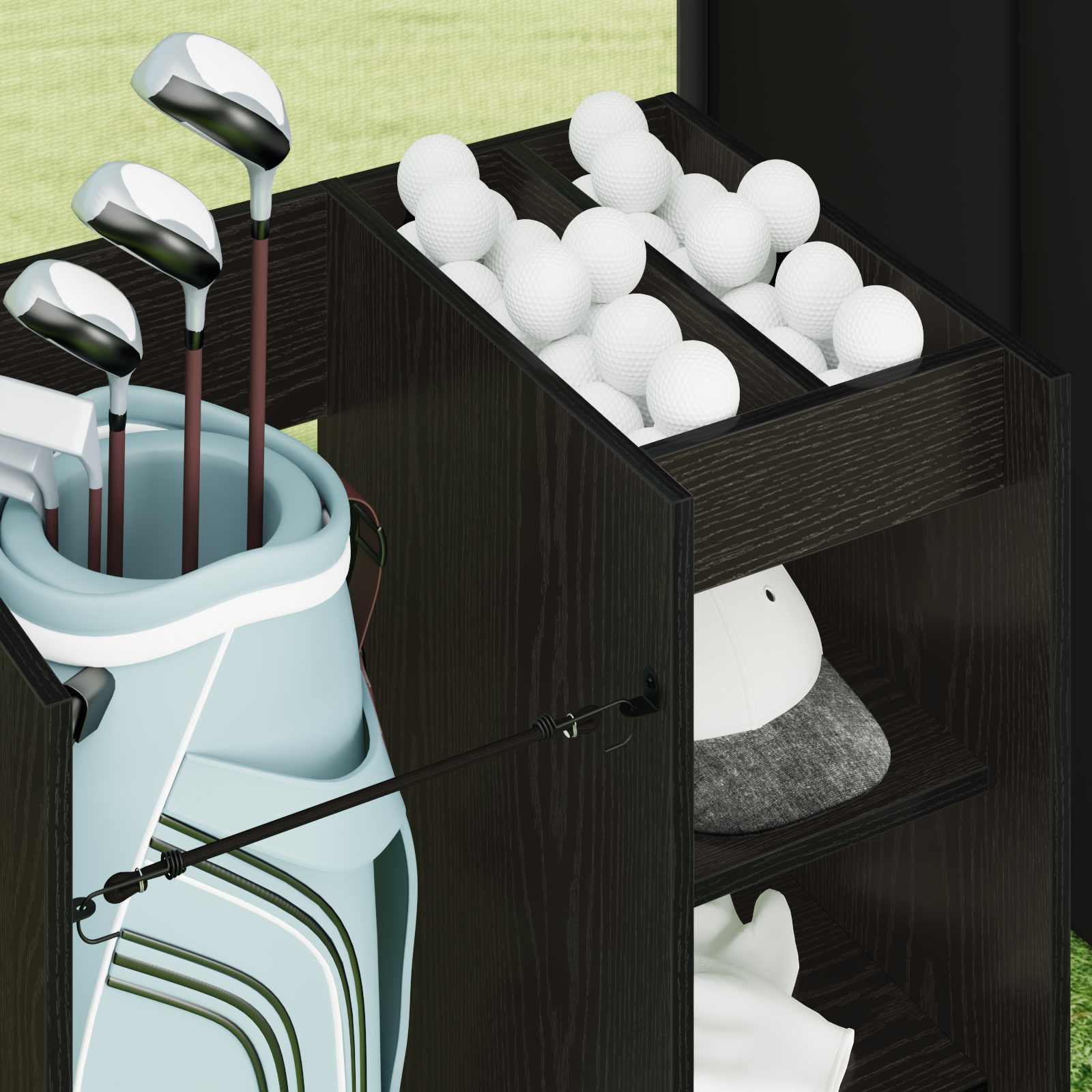 Golf Schrank Mit Rad Uni Schwarz Eichen-Optik 65 x 45 x 98 cm