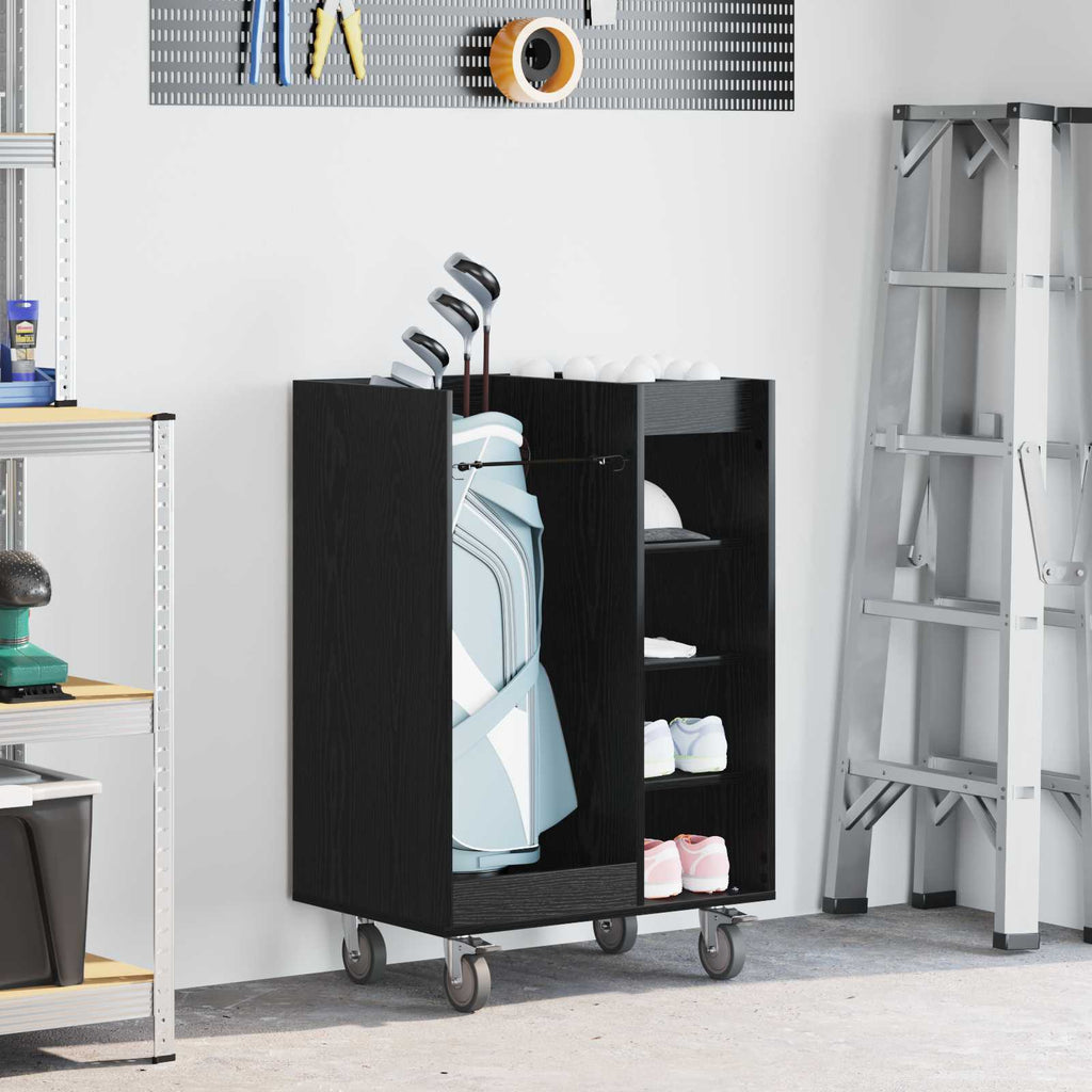 Golf Schrank Mit Rad Uni Schwarz Eichen-Optik 65 x 45 x 98 cm
