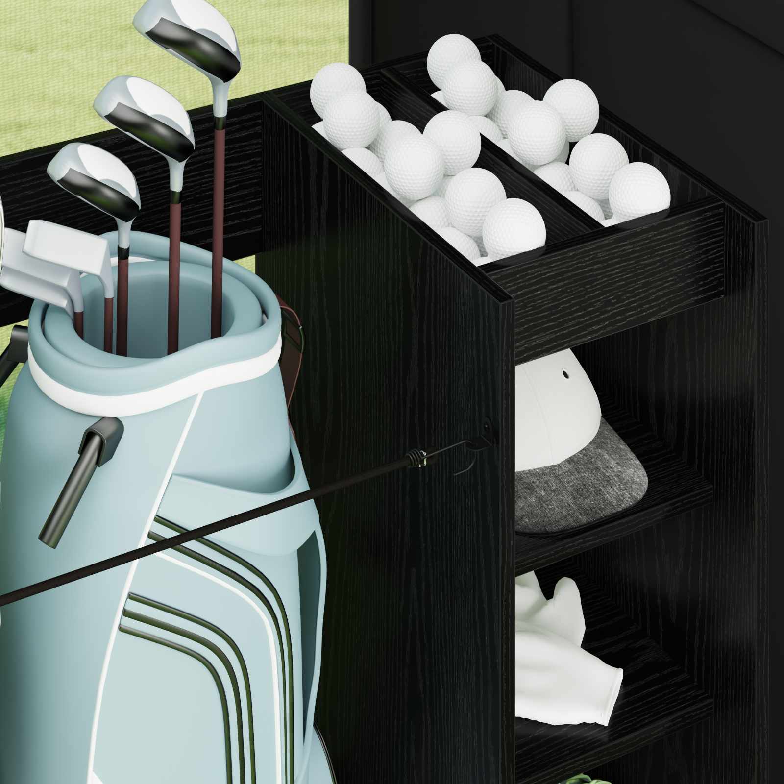 Golf Schrank Mit Rad Uni Schwarz Eichen-Optik 120 x 45 x 98 cm
