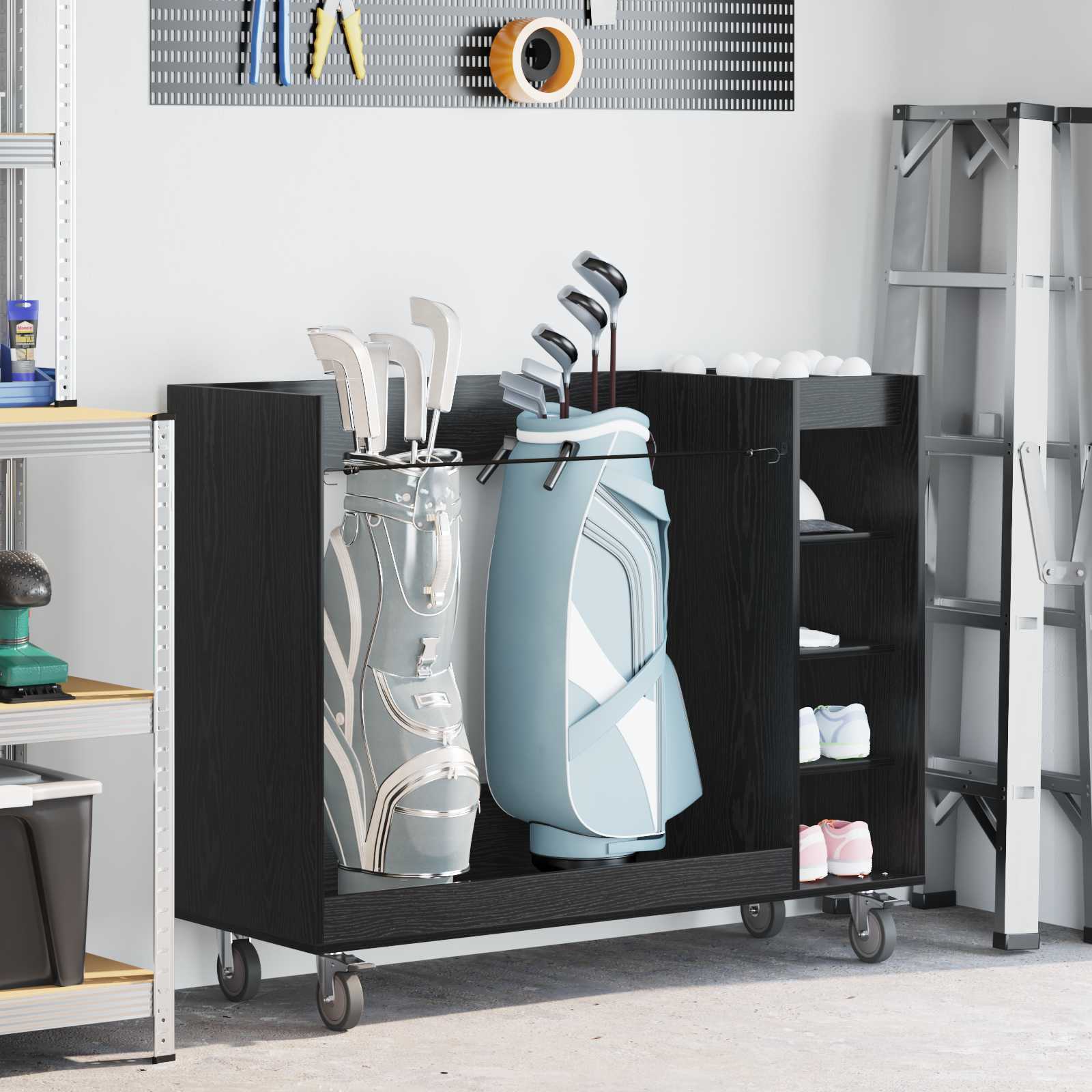 Golf Schrank Mit Rad Uni Schwarz Eichen-Optik 120 x 45 x 98 cm