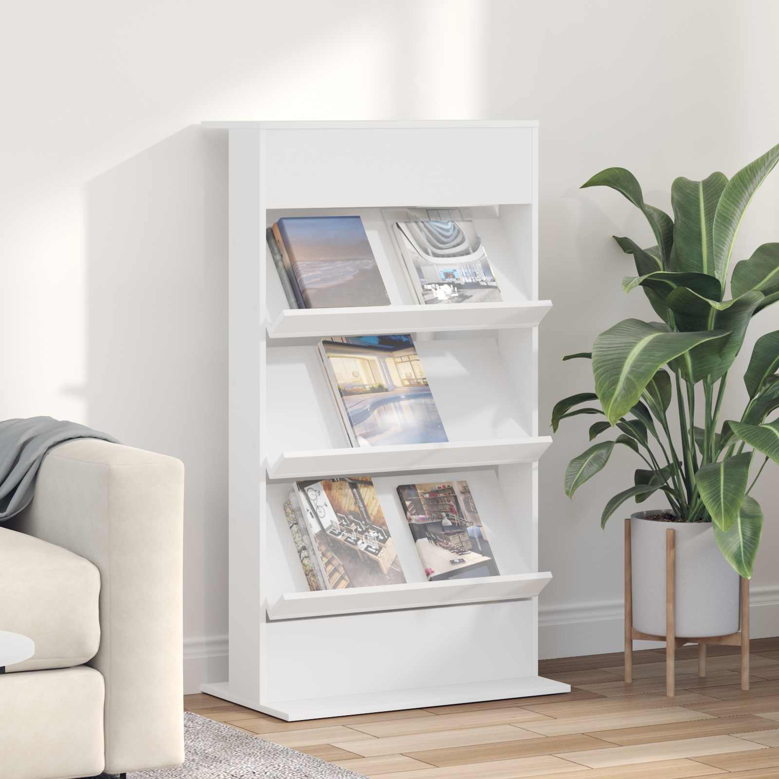 Magazinregal mit Regal Weiß 70 x 41 x 126 cm Holzwerkstoff