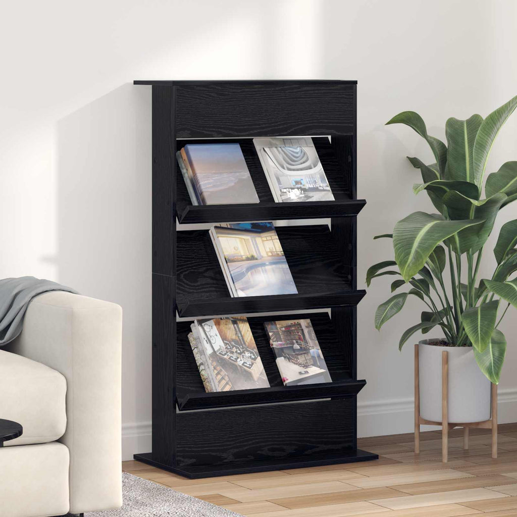 Magazinregal mit Regal Schwarz Eichen-Optik 70 x 41 x 126 cm