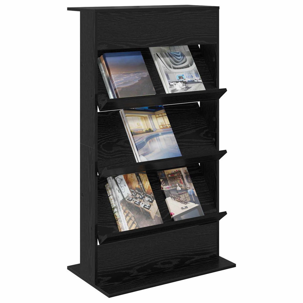 Magazinregal mit Regal Schwarz Eichen-Optik 70 x 41 x 126 cm