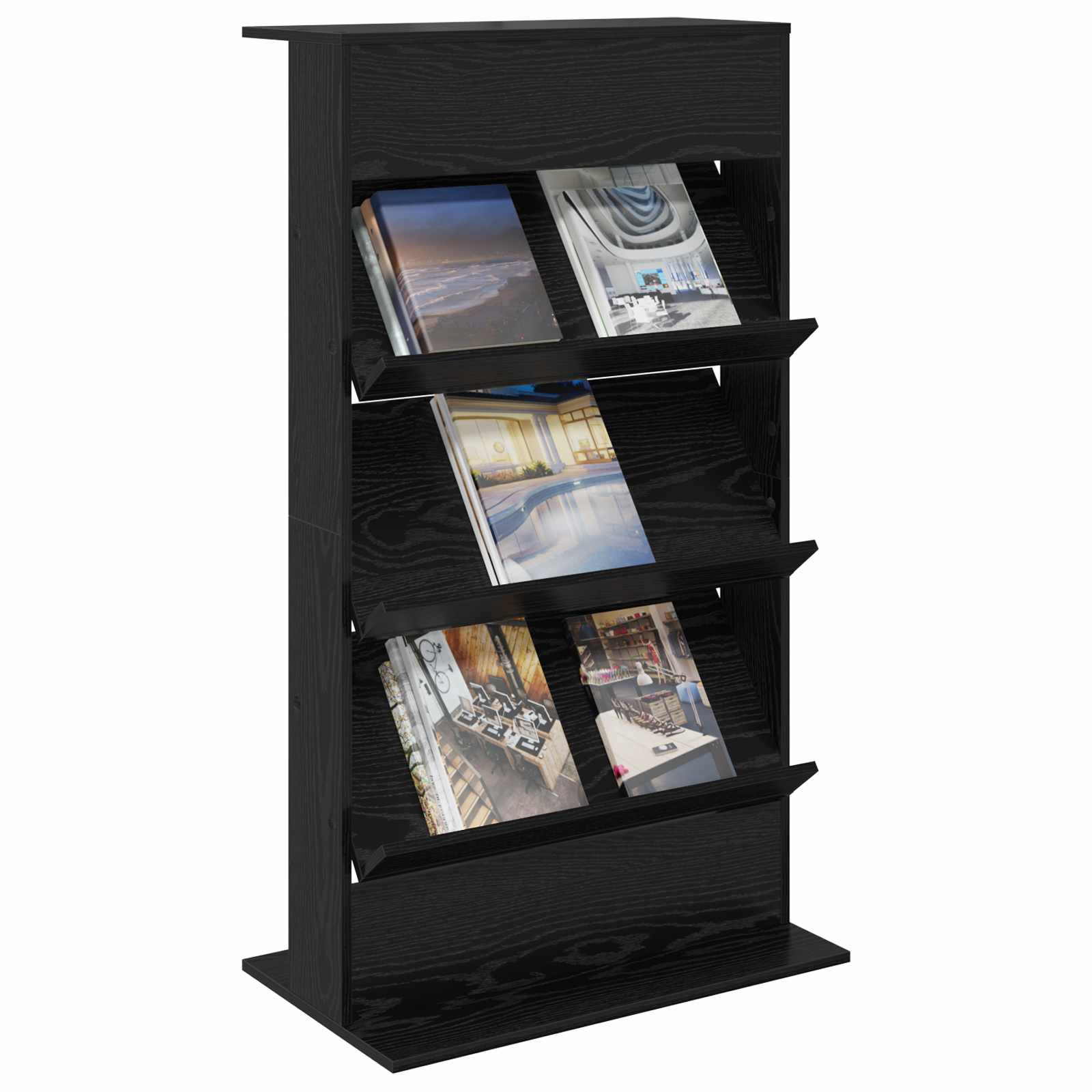 Magazinregal mit Regal Schwarz Eichen-Optik 70 x 41 x 126 cm