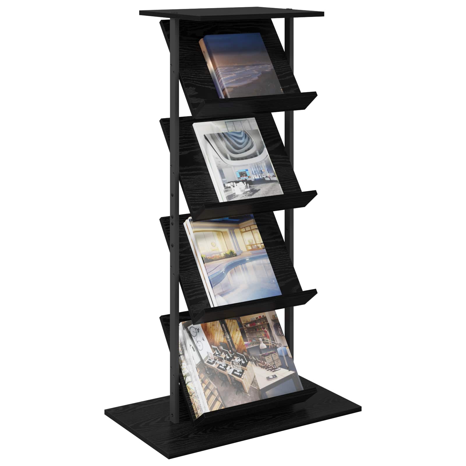 Magazinregal mit Regal Schwarz Eichen-Optik 68 x 40 x 123.5 cm