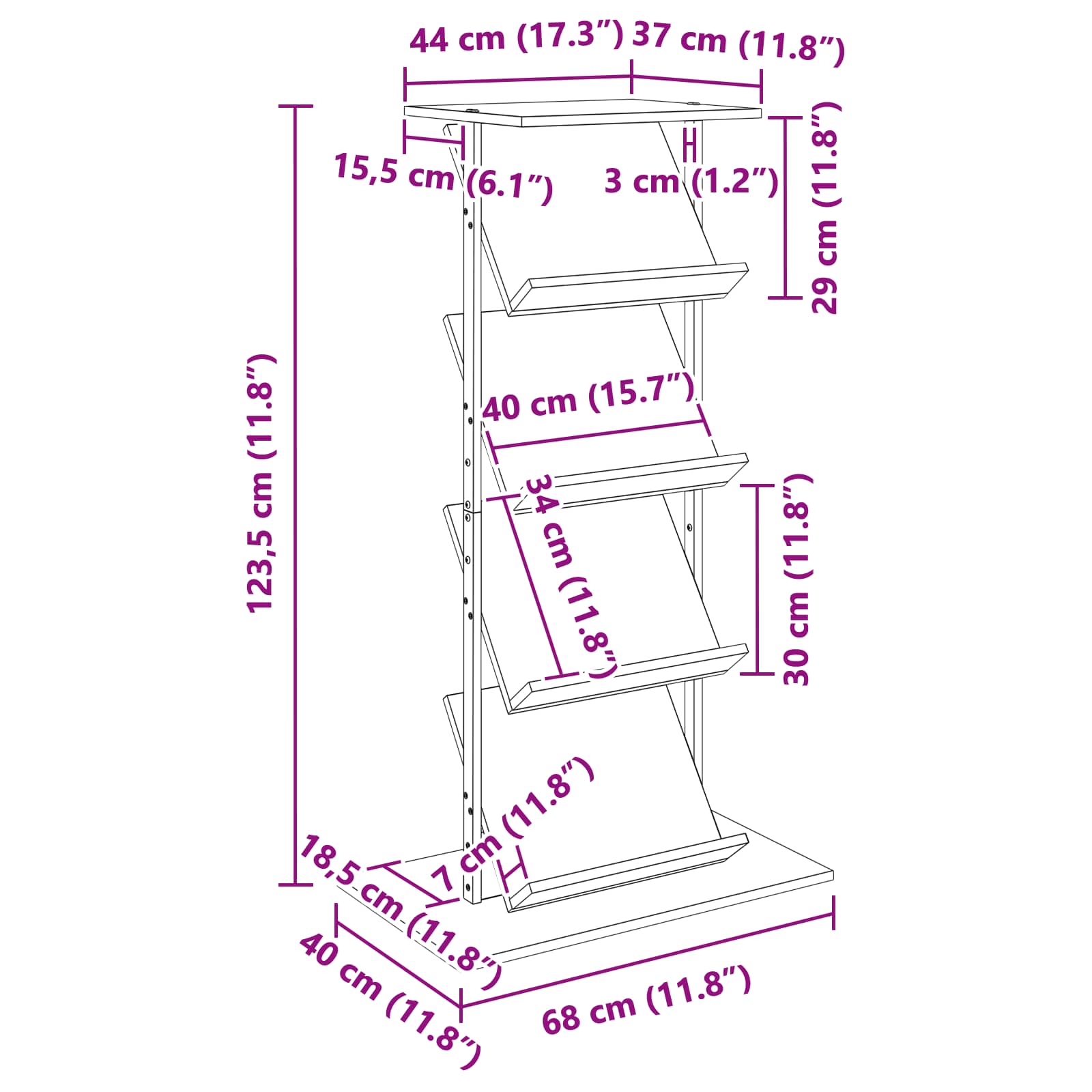 Magazinregal Graues Sonoma 68 x 40 x 123.5 cm Holzwerkstoff