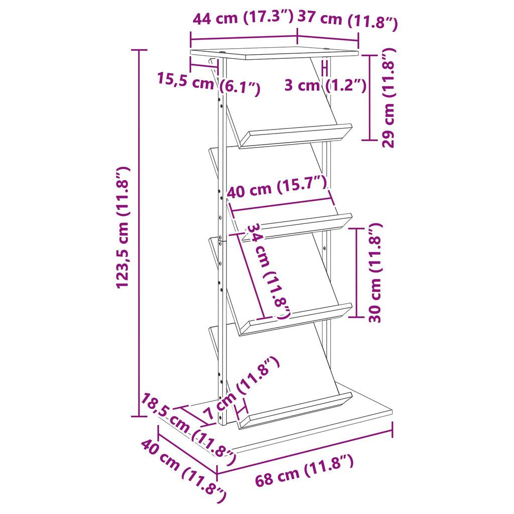 Magazinregal mit Regal Altholz 68 x 40 x 123.5 cm Holzwerkstoff