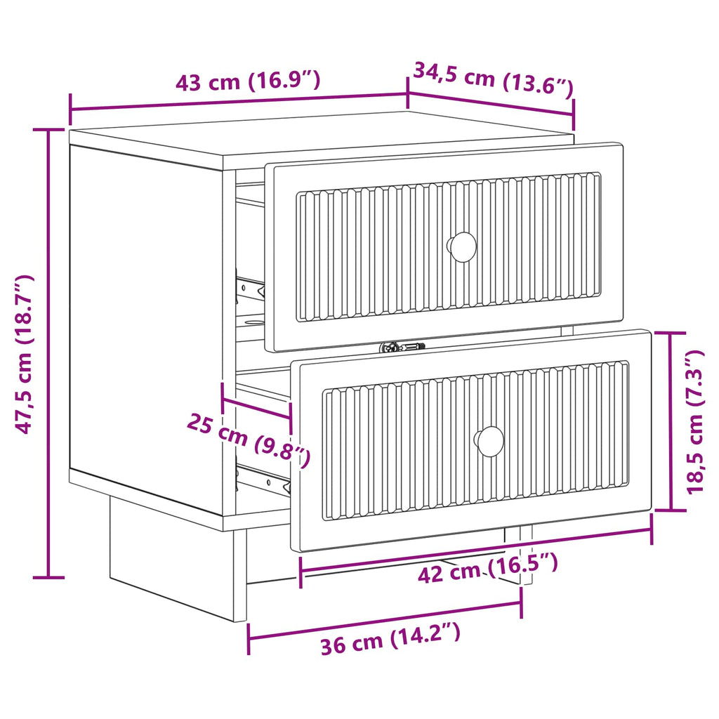 Nachttisch 2 pcs Graues Sonoma 43 x 34,5 x 47,5 cm