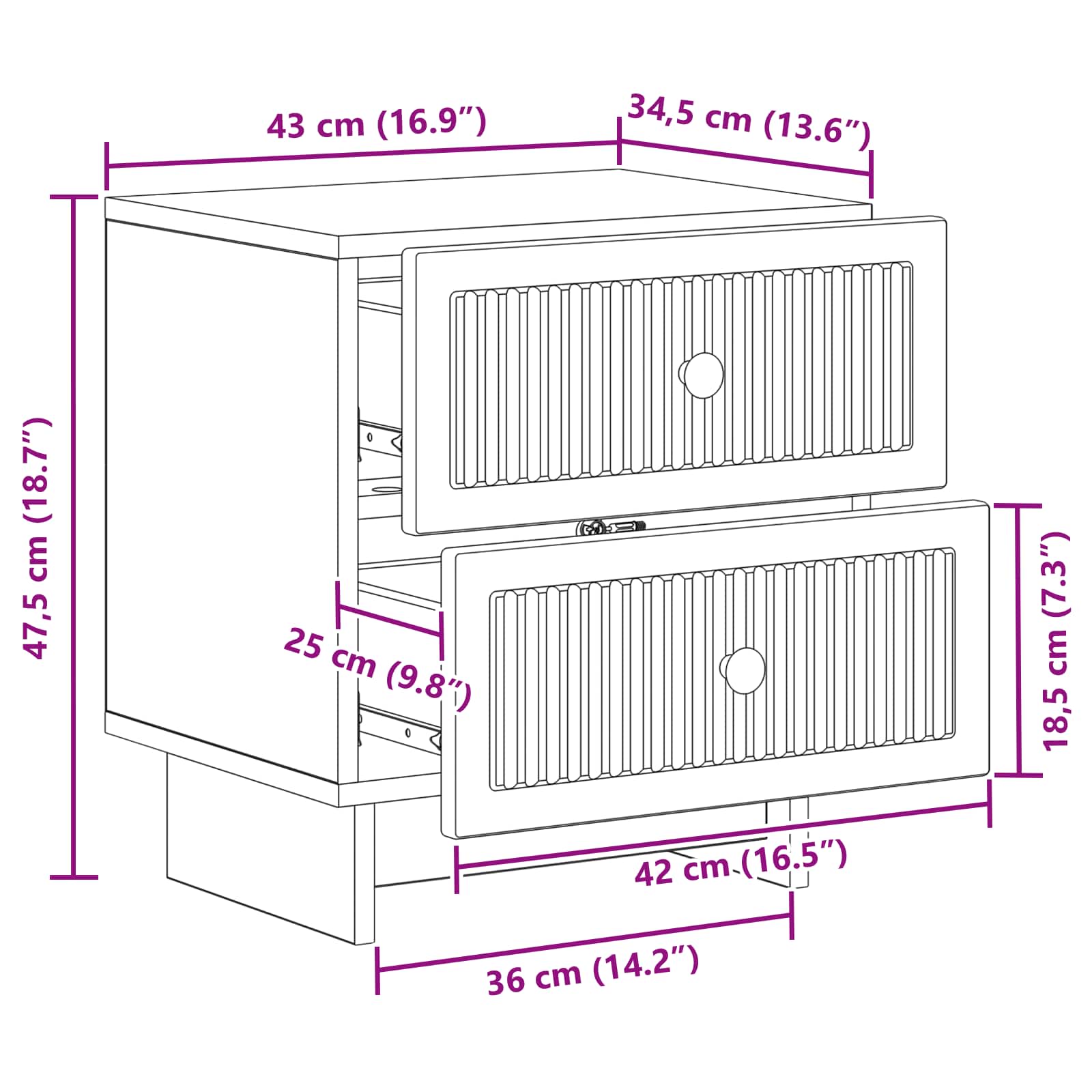 Nachttisch 2 pcs Graues Sonoma 43 x 34,5 x 47,5 cm