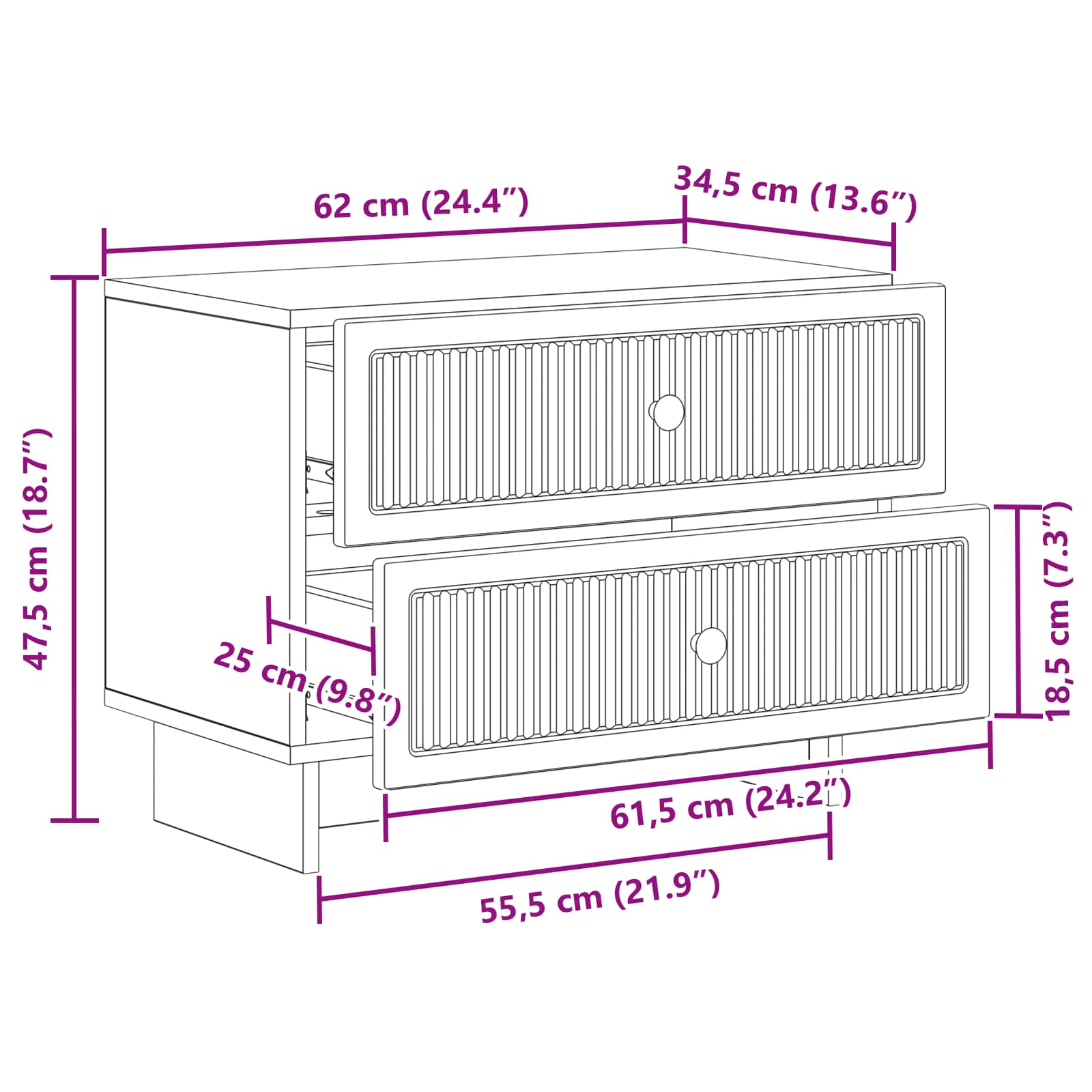 Nachttisch Altholz 62 x 34,5 x 47,5 cm Holzwerkstoff