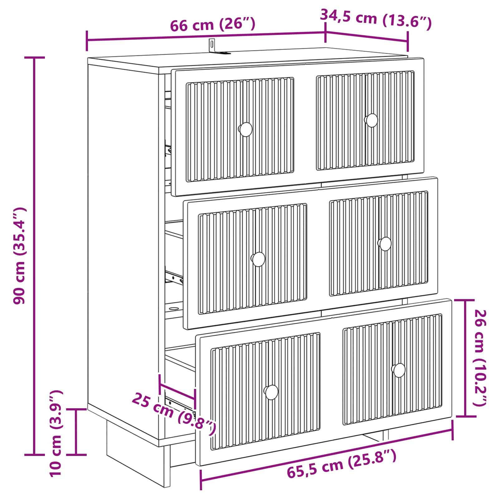 Schubladenschrank Weiß 66 x 34,5 x 90 cm Holzwerkstoff
