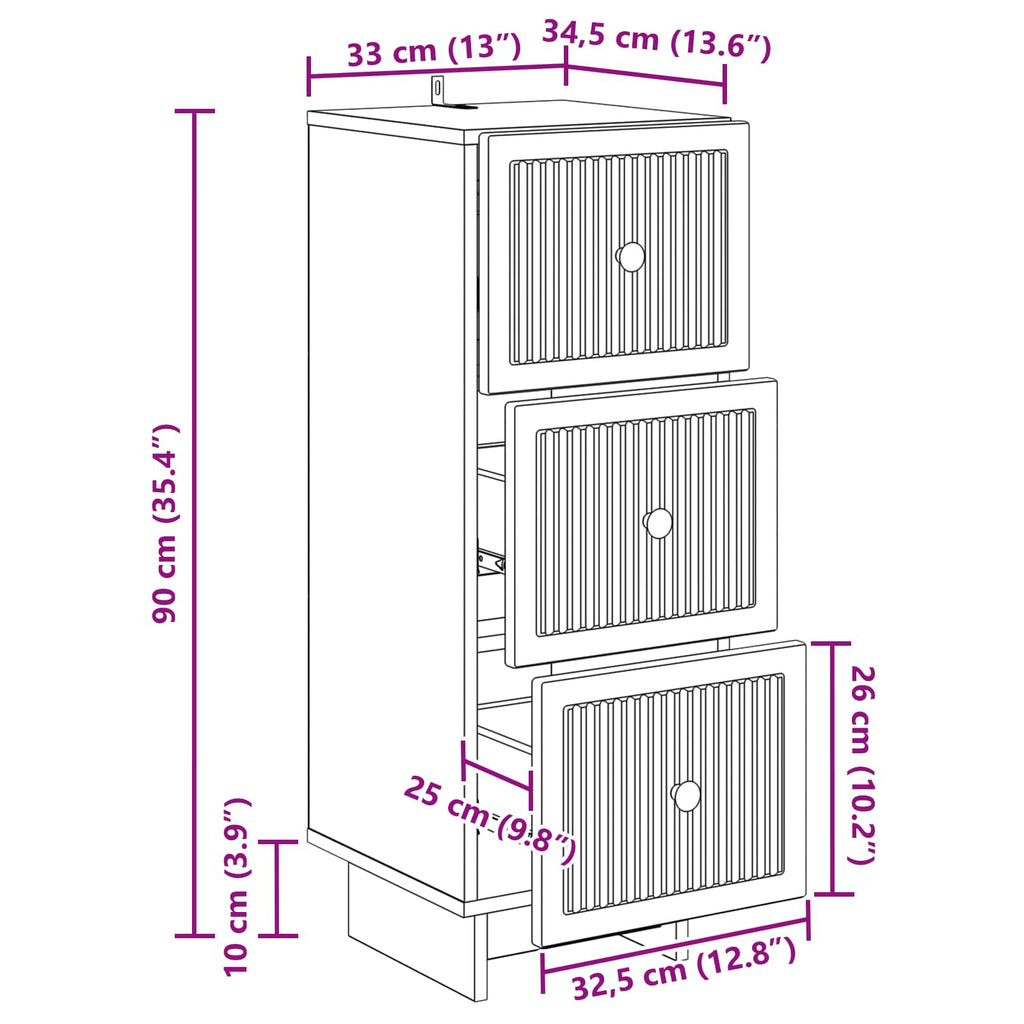 Schubladenschrank Artisan-Eiche 33 x 34,5 x 90 cm Holzwerkstoff