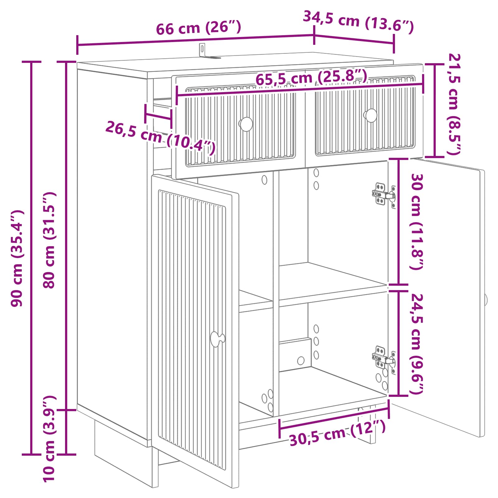 Sideboard Betongrau 66 x 34,5 x 90 cm Holzwerkstoff
