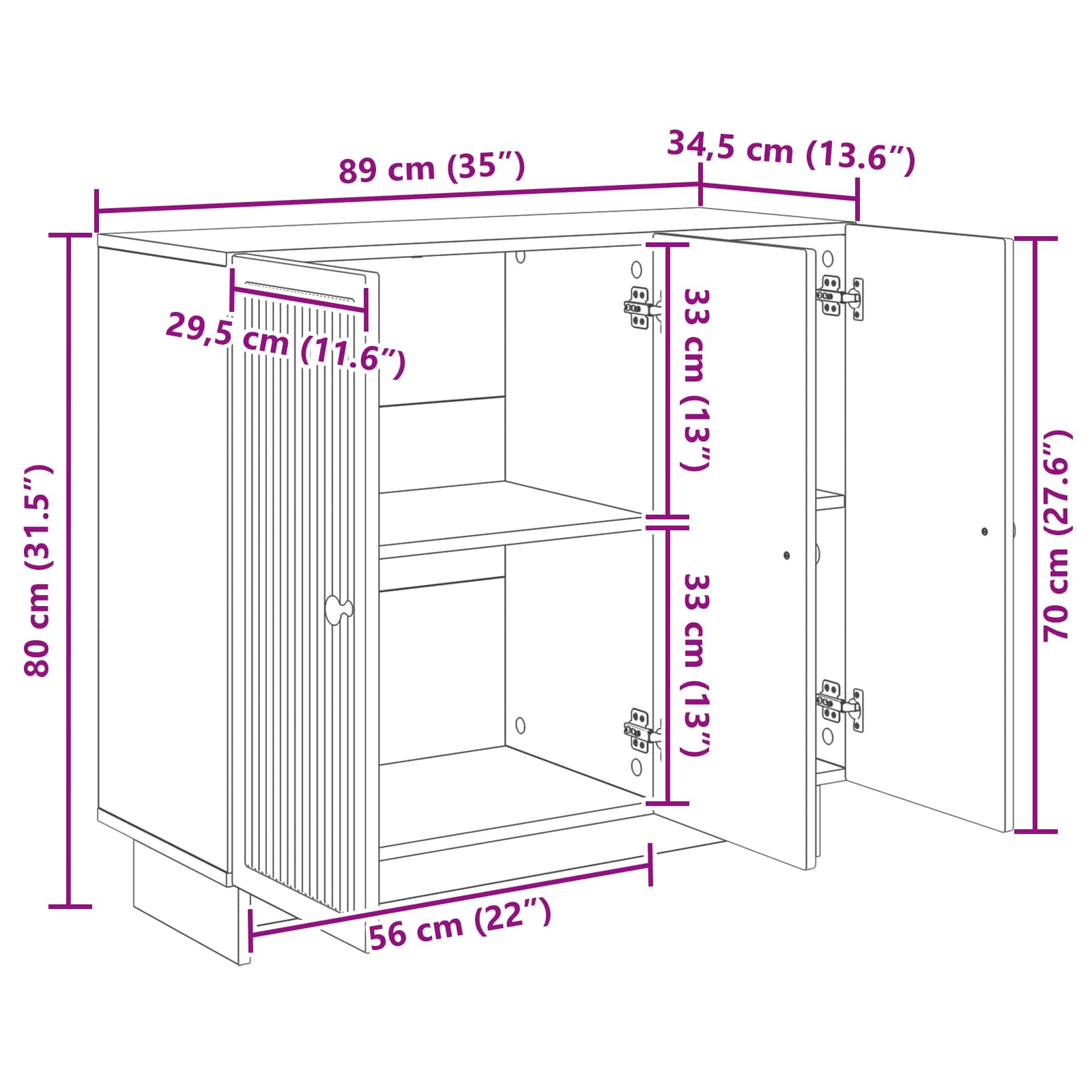 Sideboard Hochglanz Weiß 89 x 34,5 x 80 cm Holzwerkstoff