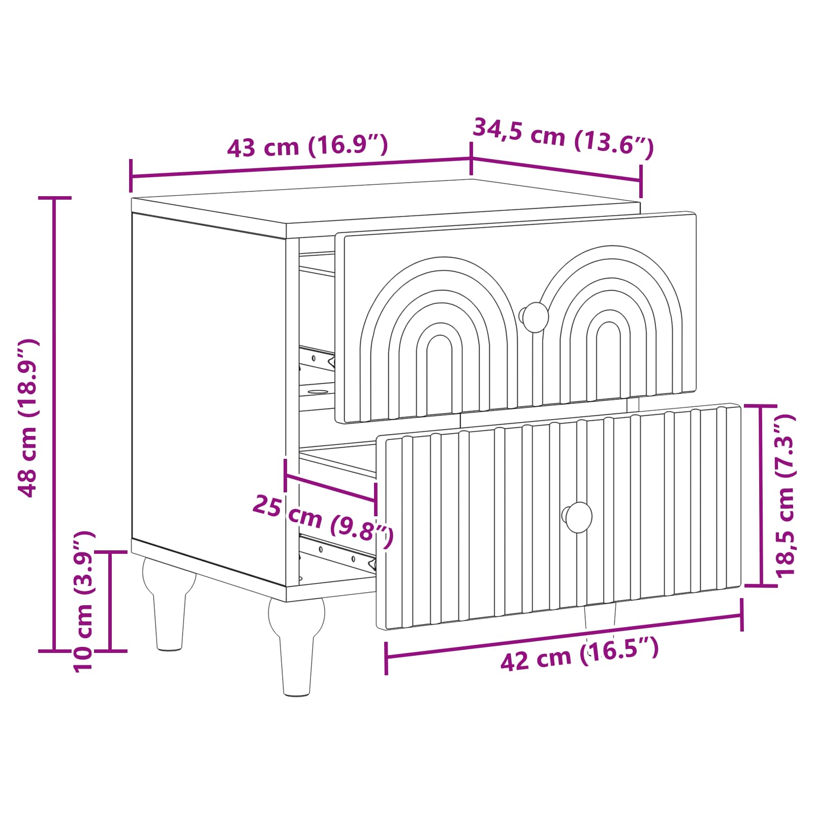 Nachttisch 2 pcs Geräucherte Eiche 43 x 34,5 x 48 cm