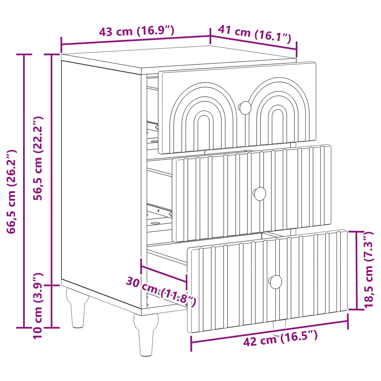 Nachttisch Betongrau 43x 41 x 66,5 cm Holzwerkstoff