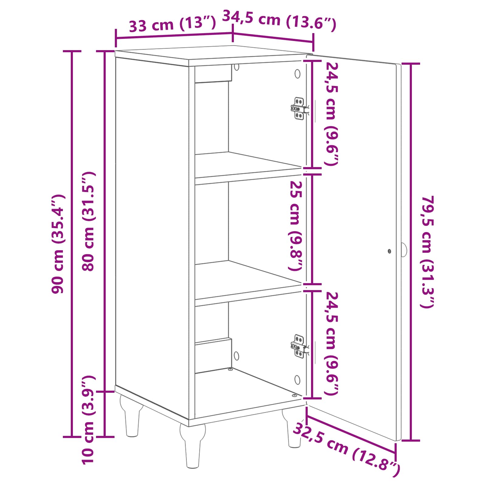 Sideboard Betongrau 33 x 34,5 x 90 cm Holzwerkstoff