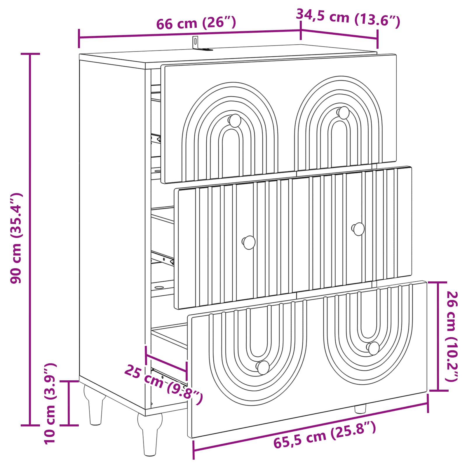 Schubladenschrank Weiß 66 x 34,5 x 90 cm Holzwerkstoff
