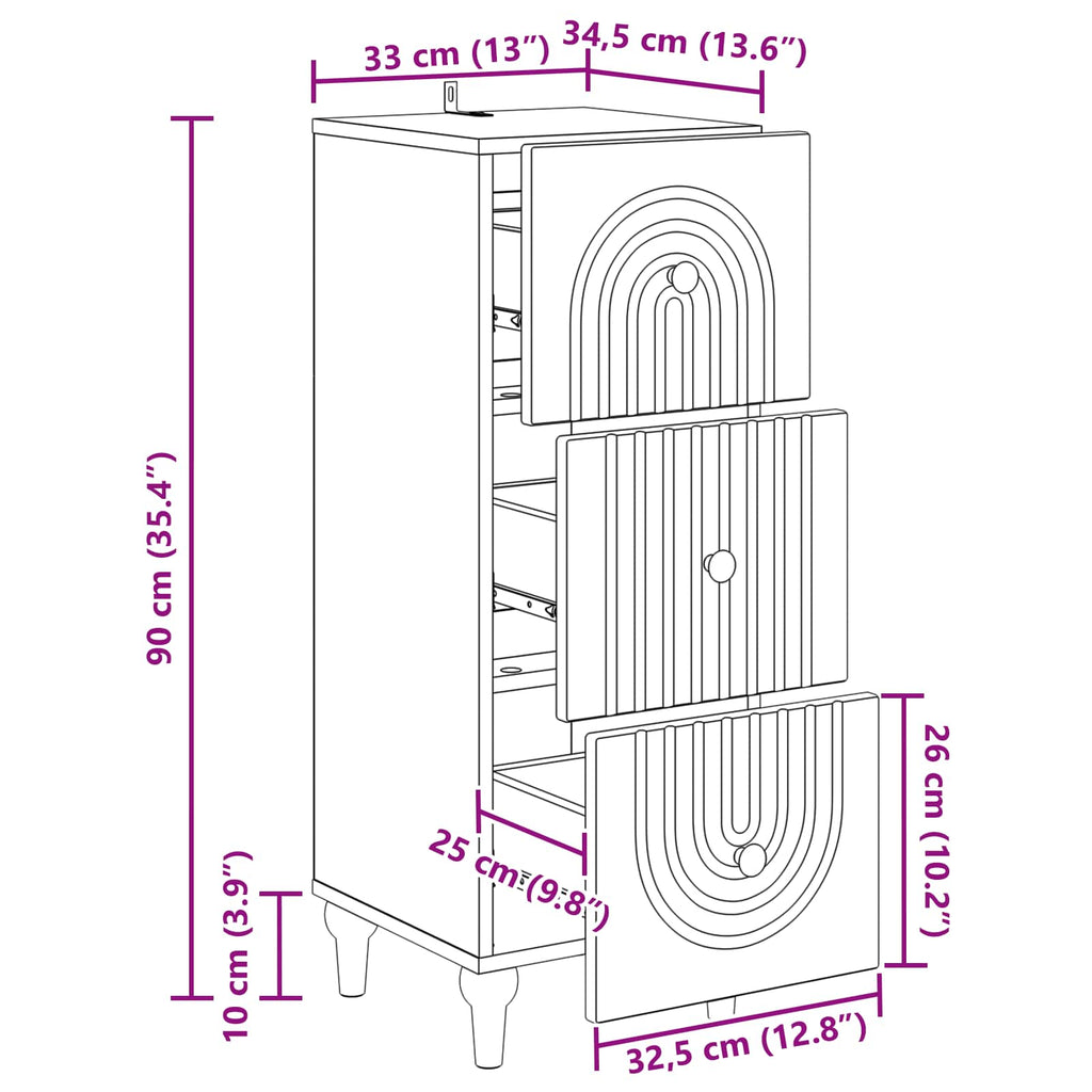 Schubladenschrank Betongrau 33 x 34,5 x 90 cm Holzwerkstoff