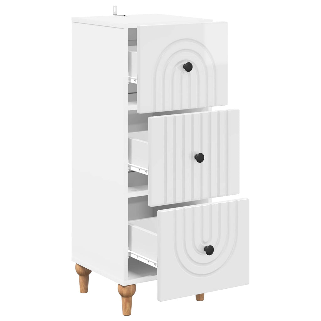 Schubladenschrank Hochglanz Weiß 33 x 34,5 x 90 cm