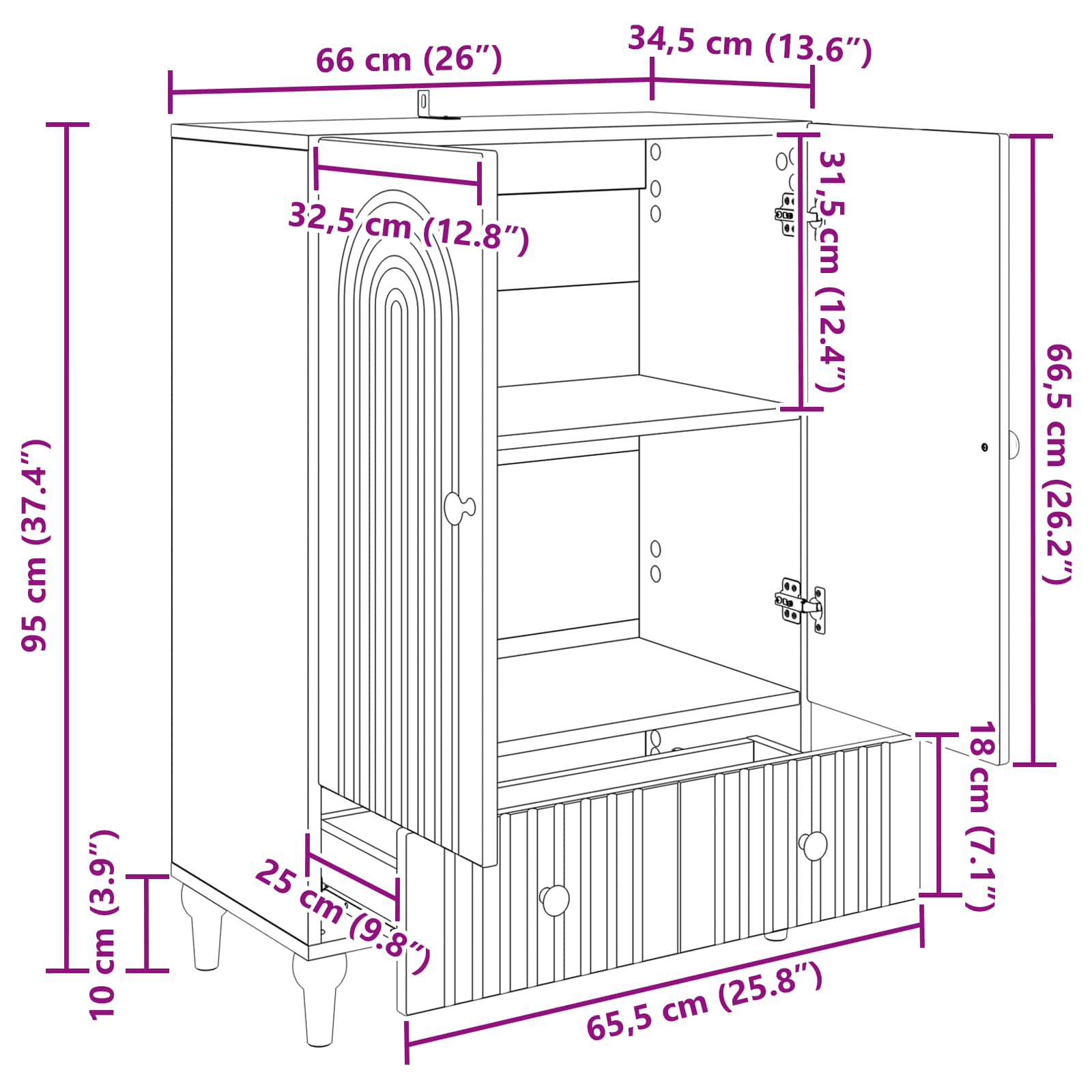 Sideboard Schwarz 66 x 34,5 x 95 cm Holzwerkstoff