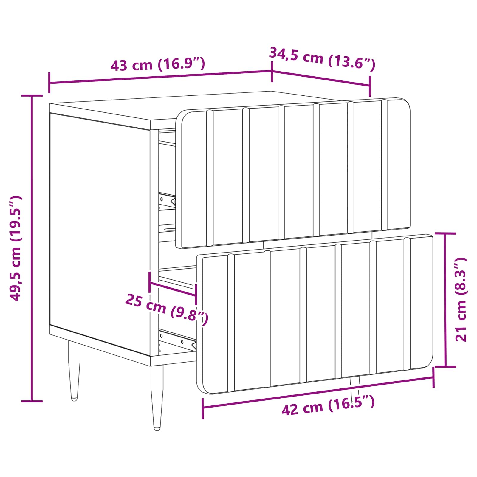 Nachttisch 2 pcs Artisan-Eiche 43 x 34,5 x 49,5 cm