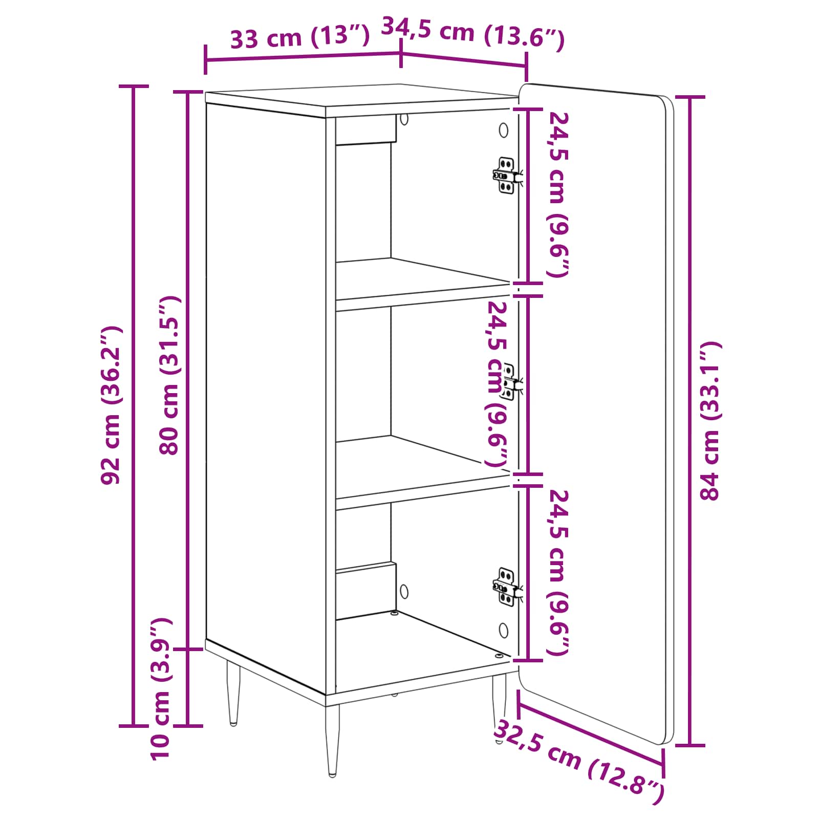Sideboard Betongrau 34,5 x 33 x 92 cm Holzwerkstoff