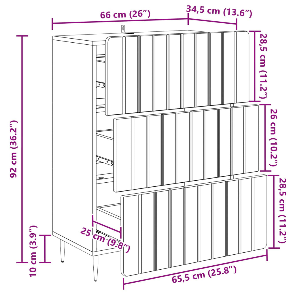 Schubladenschrank Weiß 66 x 34,5 x 92 cm Holzwerkstoff