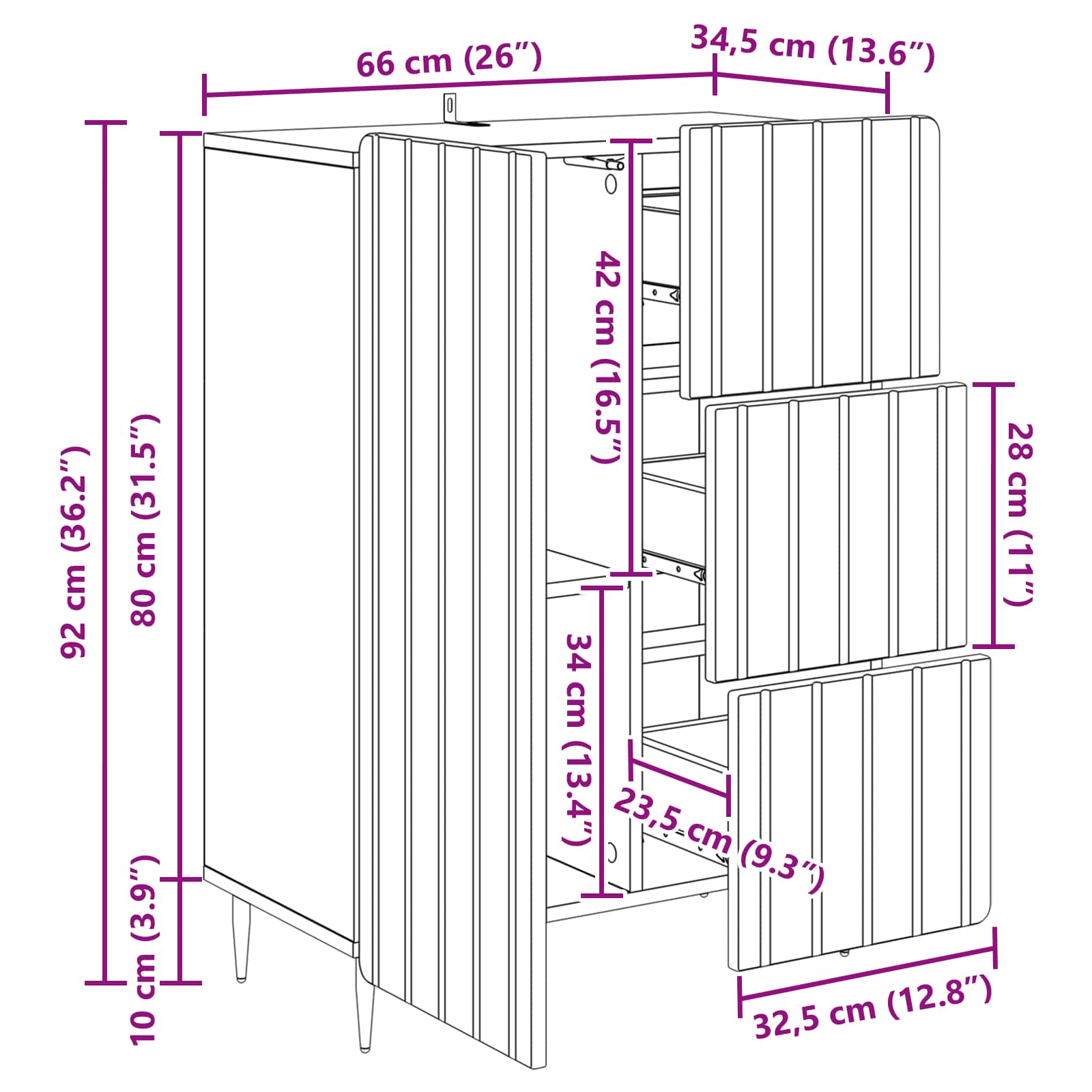 Sideboard Graues Sonoma 66 x 34,5 x 91,5 cm Holzwerkstoff