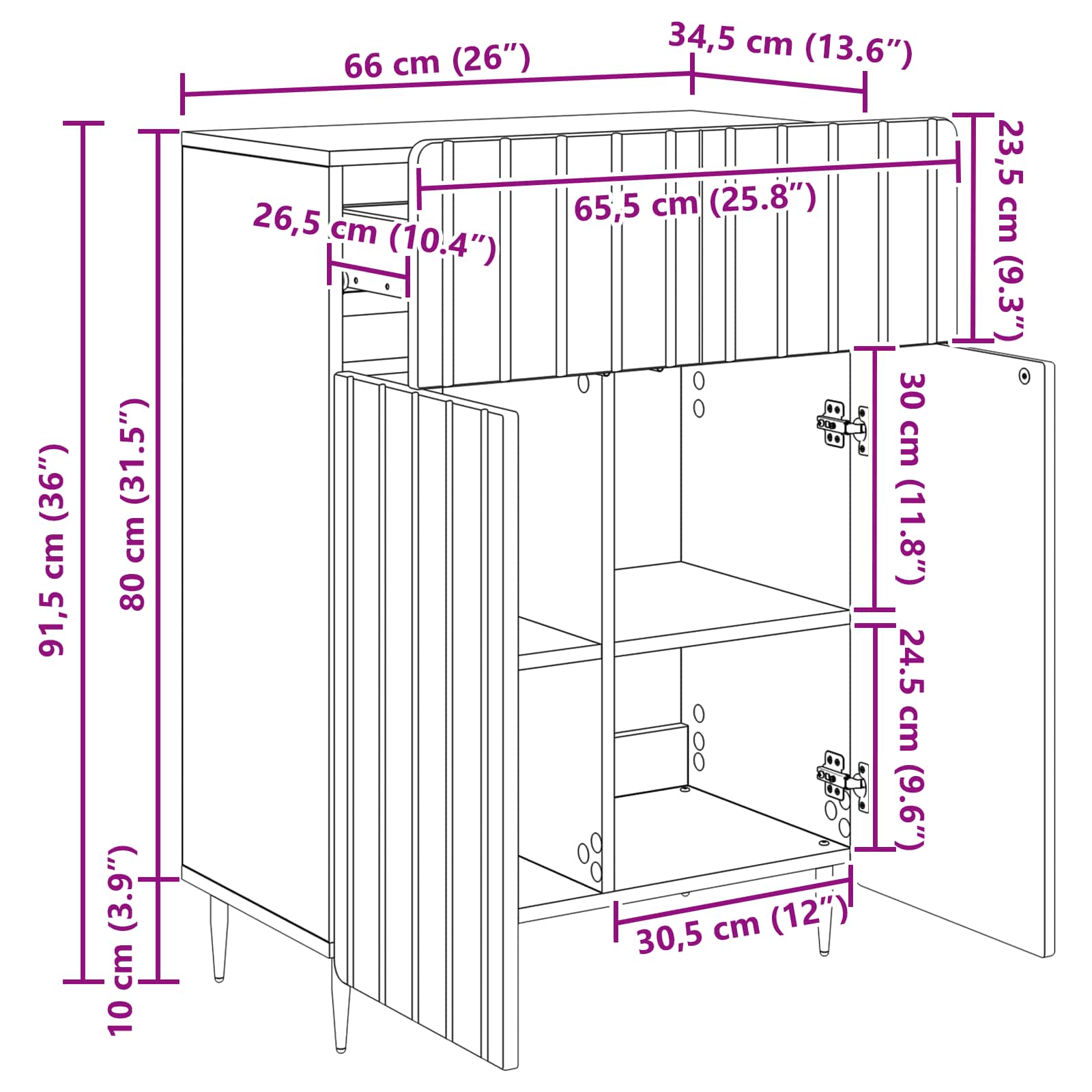 Sideboard Geräucherte Eiche 66 x 34,5 x 92 cm Holzwerkstoff