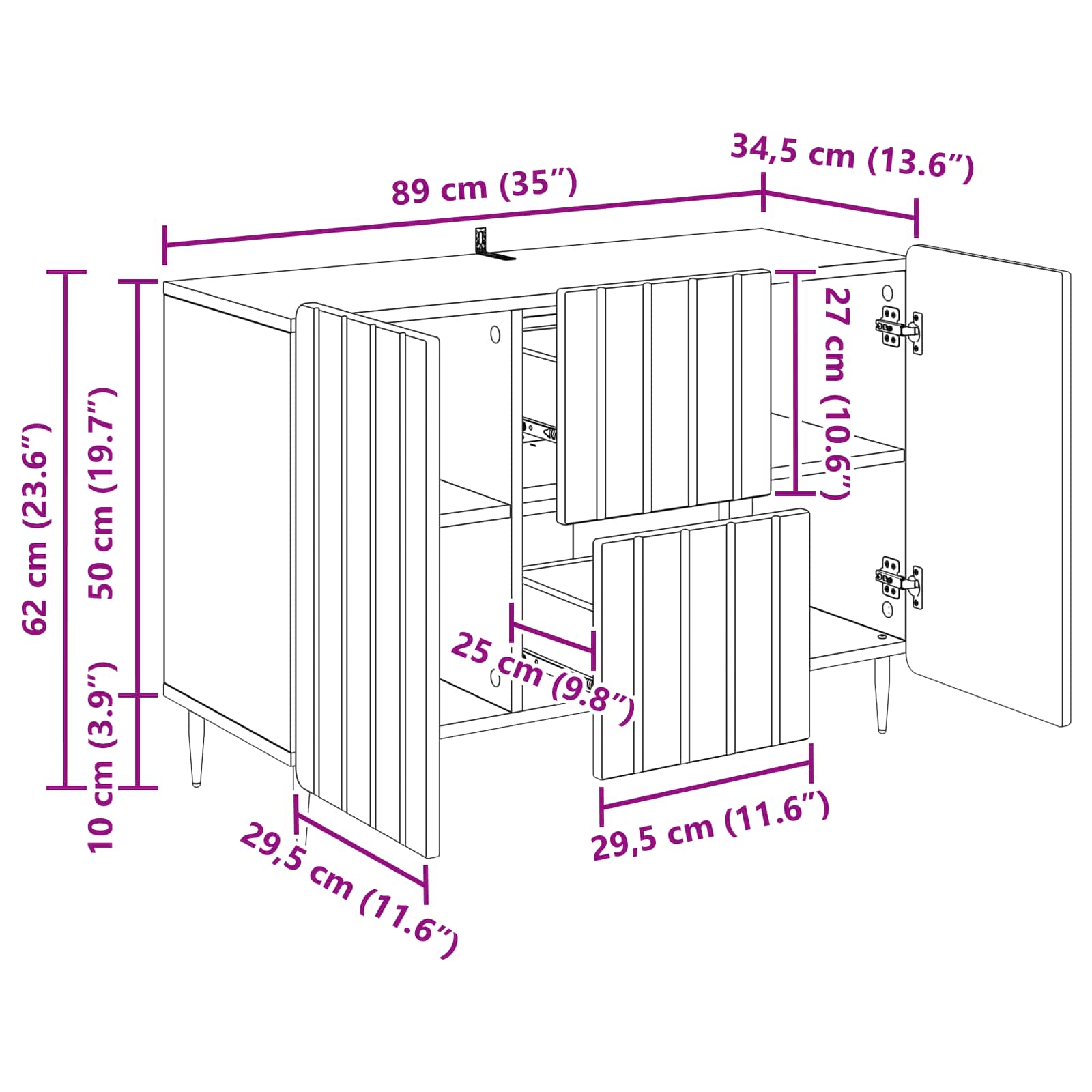 Sideboard mit Schubladen Weiß 89 x 34,5 x 62 cm Holzwerkstoff