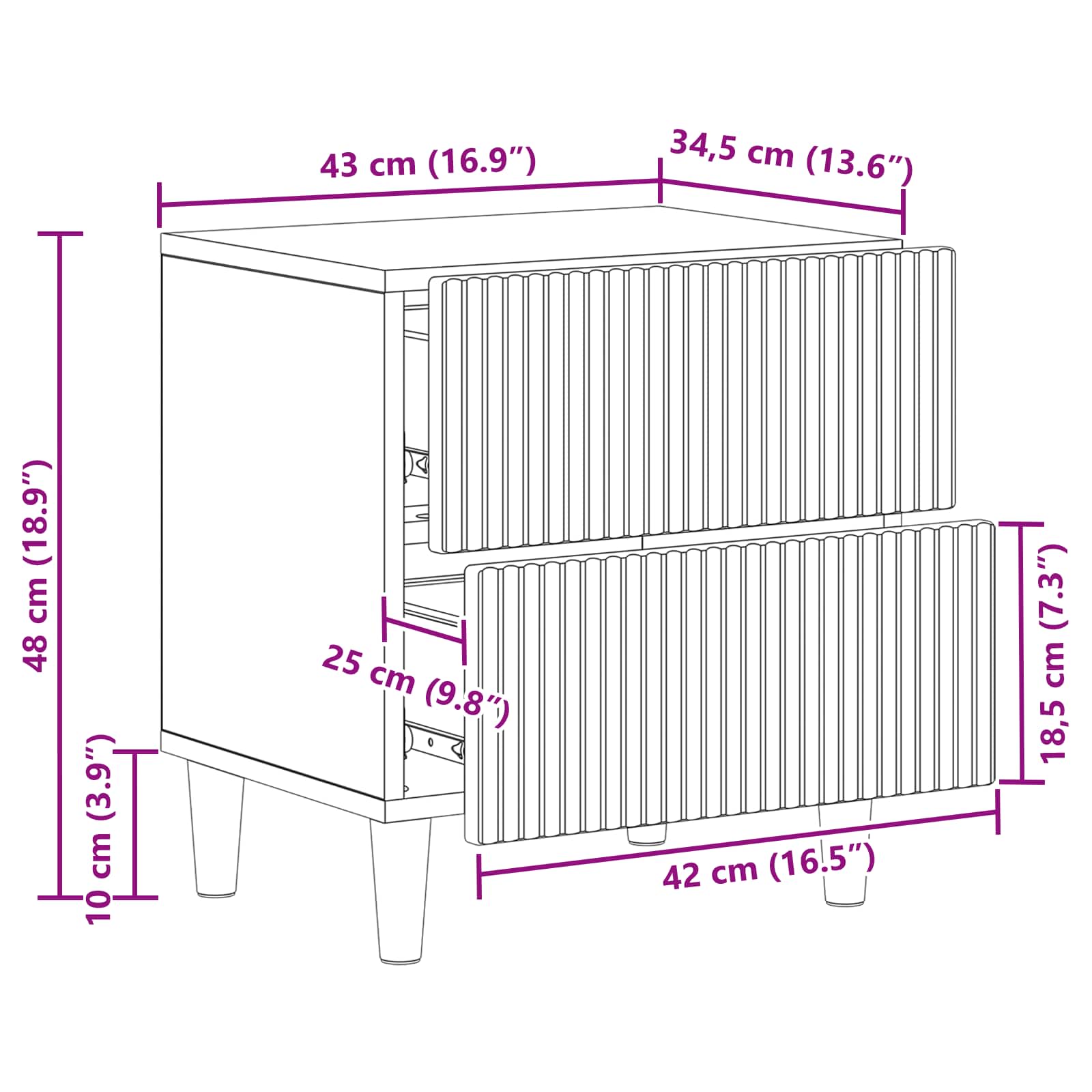 Nachttisch 2 pcs Schwarz 43 x 34,5 x 48 cm Holzwerkstoff