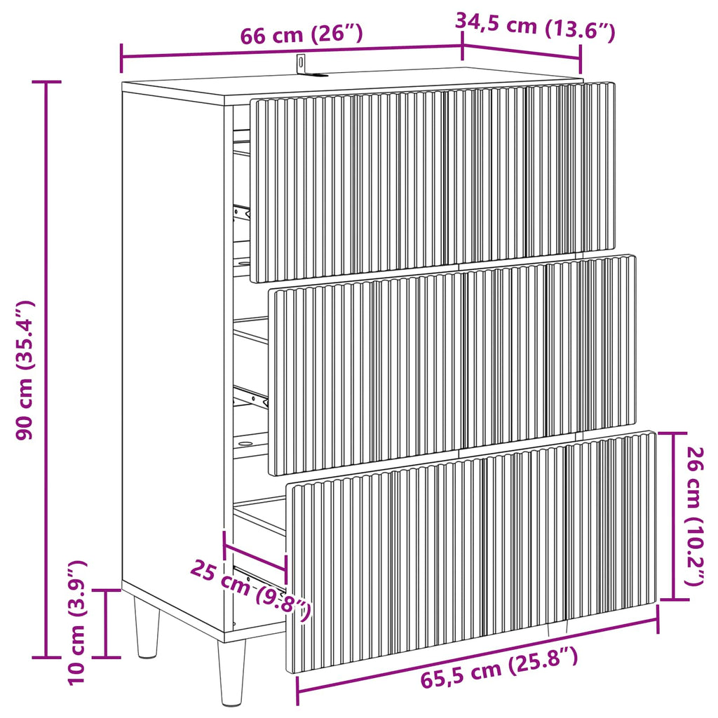 Schubladenschrank Schwarz 66 x 34,5 x 90 cm Holzwerkstoff