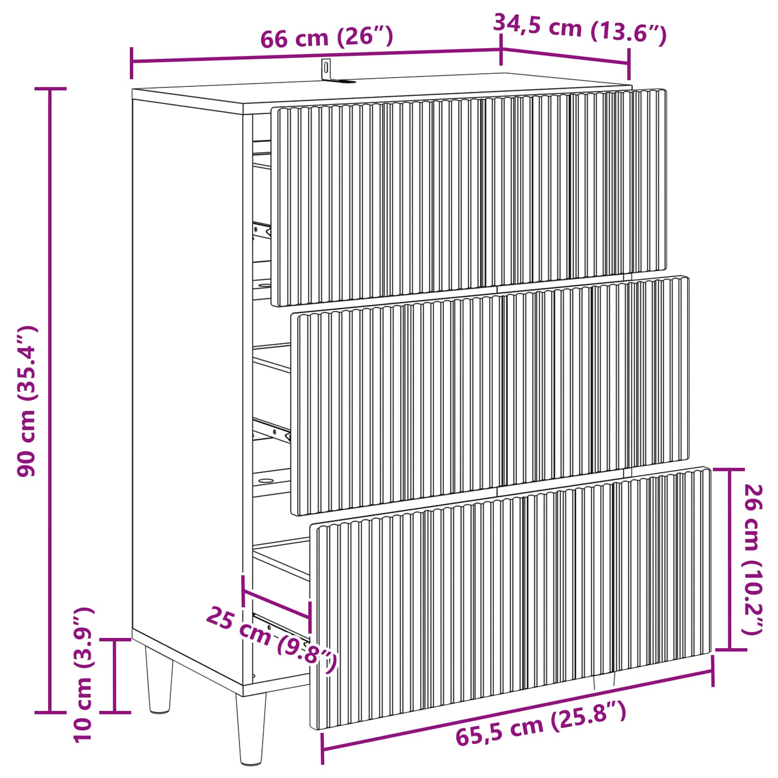 Schubladenschrank Sonoma-Eiche 66 x 34,5 x 90 cm Holzwerkstoff