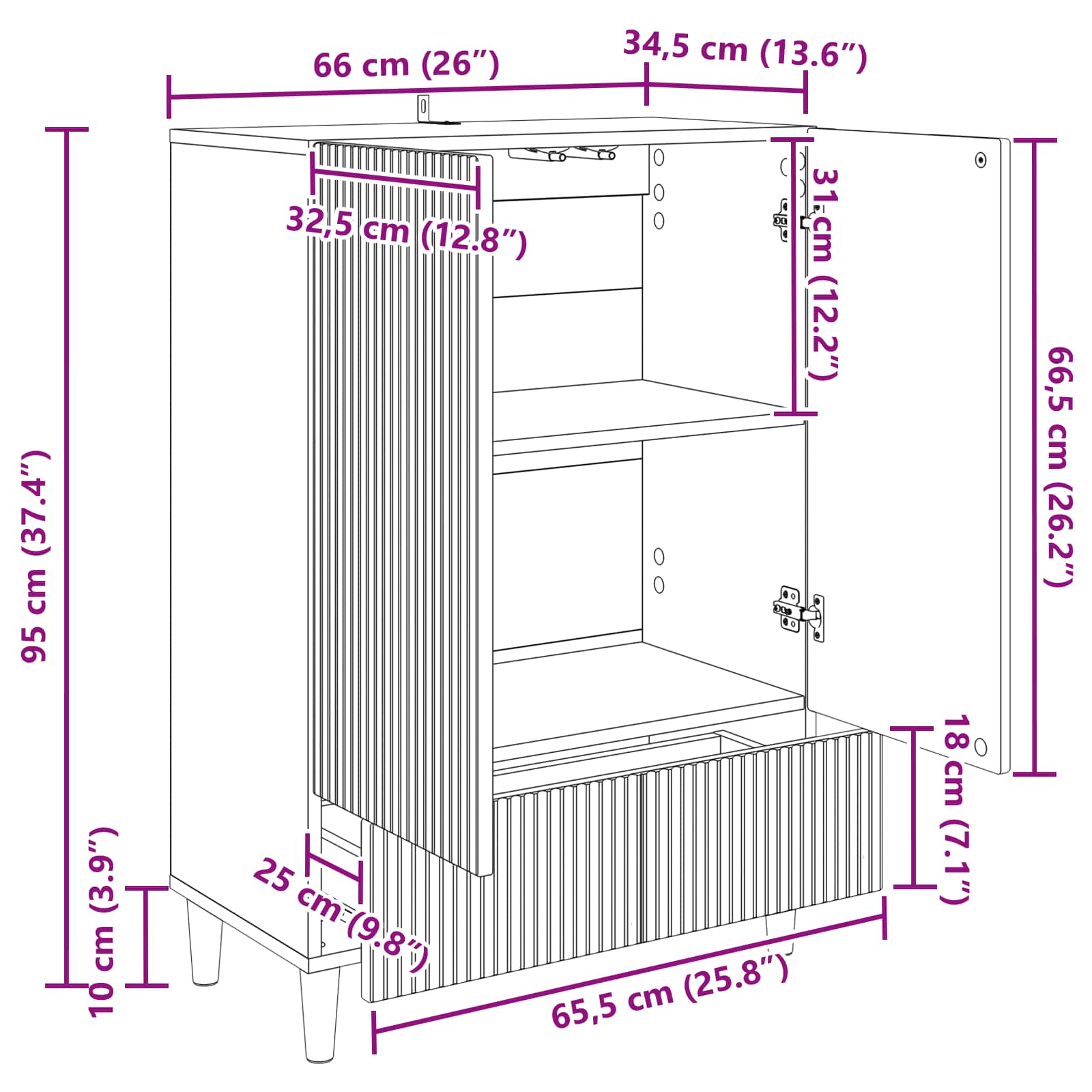 Sideboard Artisan-Eiche 66 x 34,5 x 95 cm Holzwerkstoff