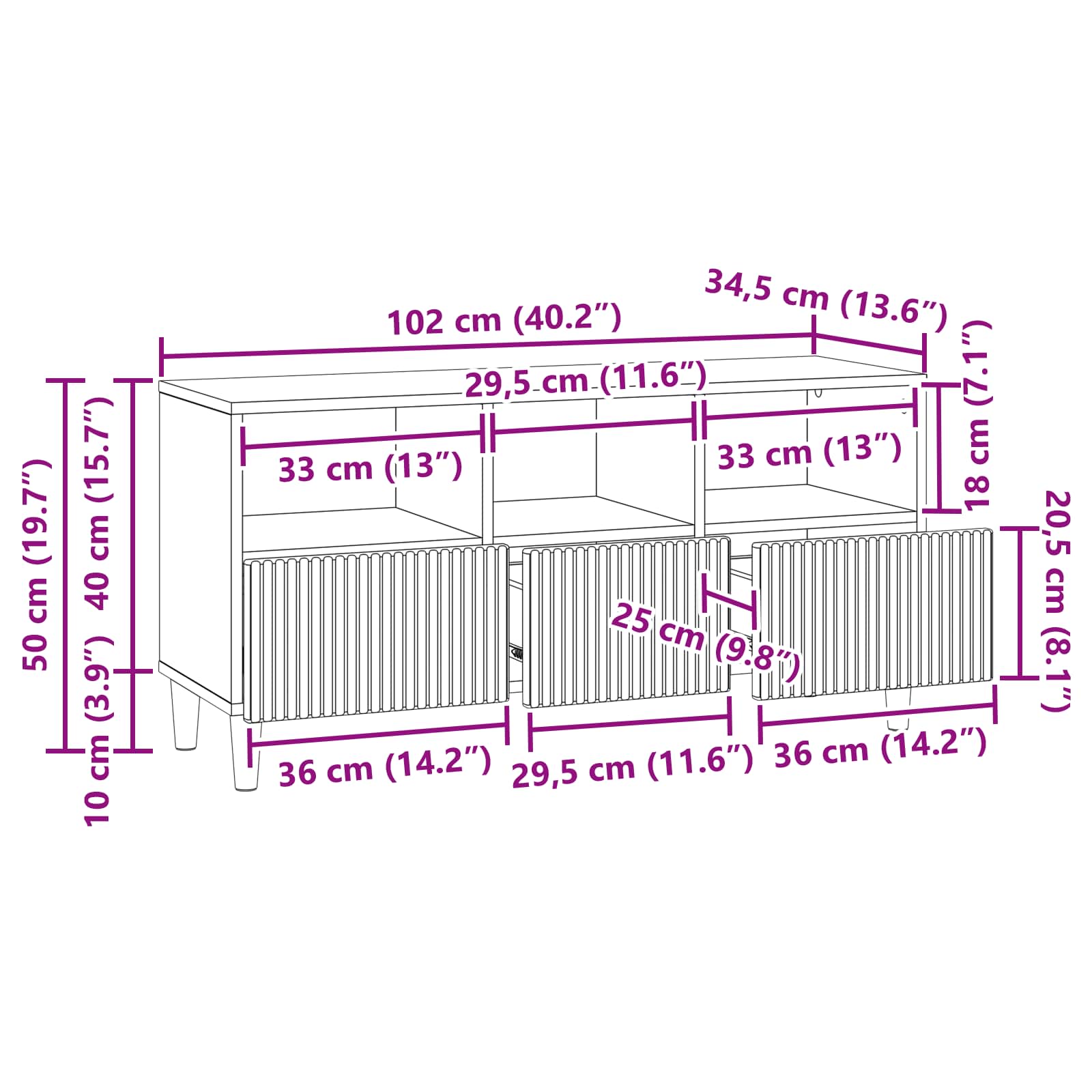 TV-Schränk Altholz 102 x 34,5 x 50 cm Holzwerkstoff